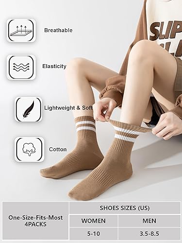 Miniatura 3 de YUWELL Calcetines crew a rayas para mujer, calcetines casuales de algodón cómodos para mujer, 4 pares, talla 5-10