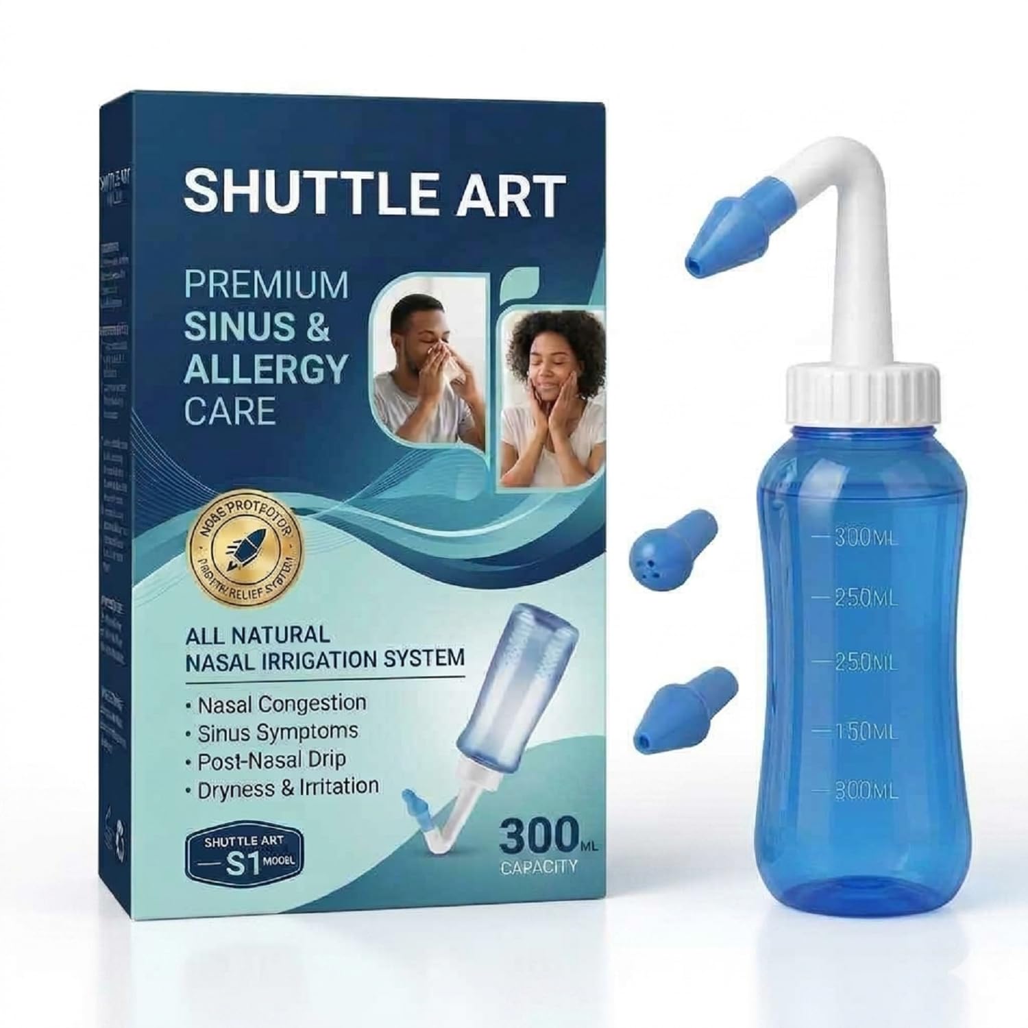 SHUTTLE ART 300ML Jal Neti Bottle, Nasal Aspirator Alternative for Sinus Relief & Allergy Comfort (BPA Free), Nose Cleaner for Adult & Kid Travel Essentials, Nasal Wash Cleaner with Soft Nozzle-image-34