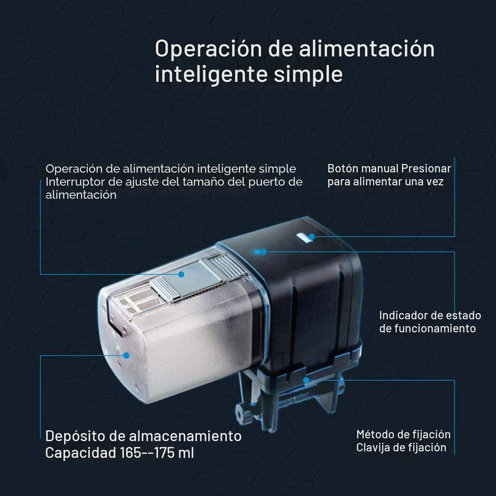 Lychee - Alimentador automático para acuarios, Temporizador controlado por WiFi, dispensador de Alimentos para Peces con Pantalla LCD para peceras, estanques, Vacaciones (Negro)