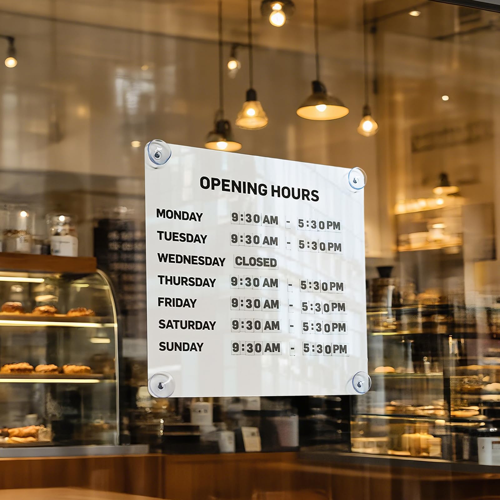 Metal Magnetic Business Hours Sign for Storefronts – Suction Cup Opening Hours Board for Glass Doors – Reusable Changeable Schedule Sign with Magnetic Numbers for Shops, Cafés, Salons & Offices