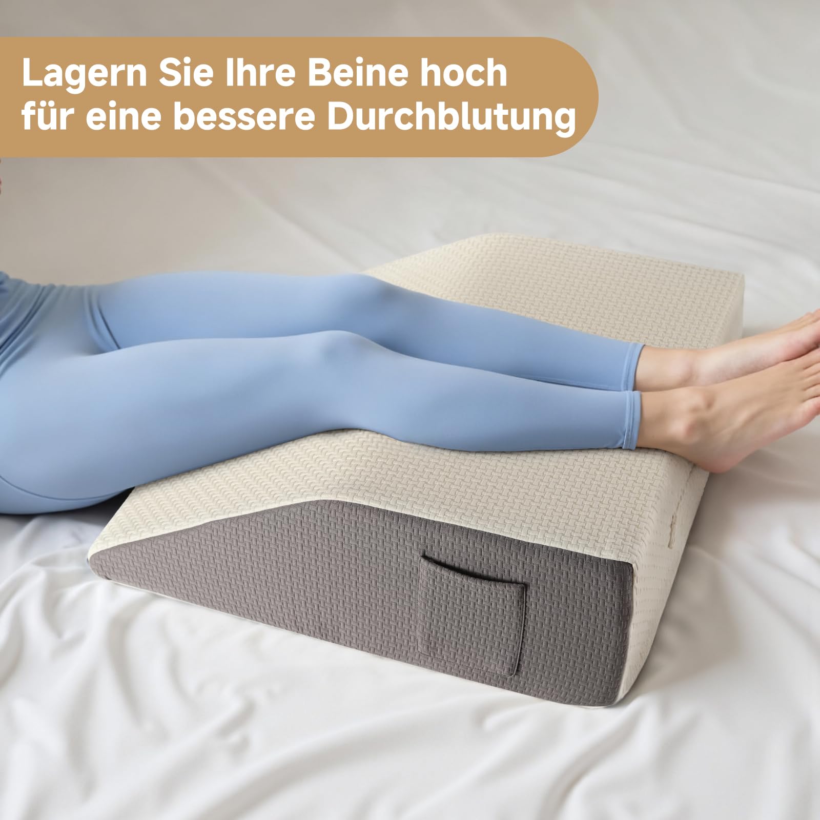 Exsnugy Venenkissen Beinhochlagerungskissen 20cm bei Durchblutung | Beinkissen zum Hochlagern, gegen Schmerzen an Knie, Hüfte, Knöchel, Postoperativ, Grau mit Abnehmbarem Bezug