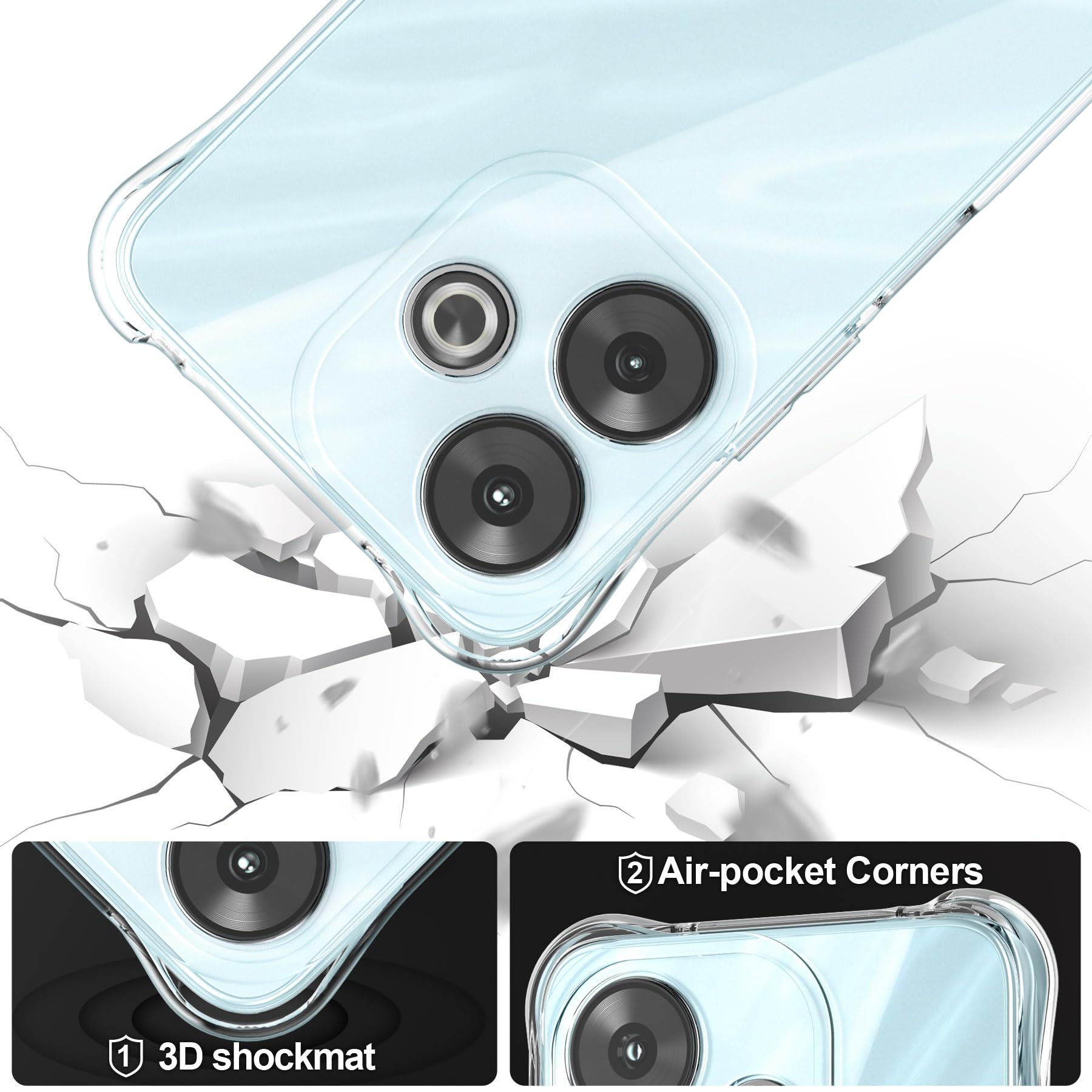 Cresee Case For Xiaomi Redmi 13 (4G) 6.79", Clear Phone Case With Reinforced Corner Protection Bumper Slim Fit Shockproof Flexible TPU Case For Redmi 13 Transparent