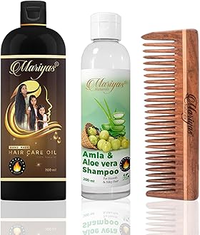 Mariyas Herbal Mariyas Natural Hair Care Kit | Mariyas Hair Oil,200Ml,Amla Aloevera Shampoo 200 Ml & Oil Treated Neem Wooden Comb (Wide Comb)