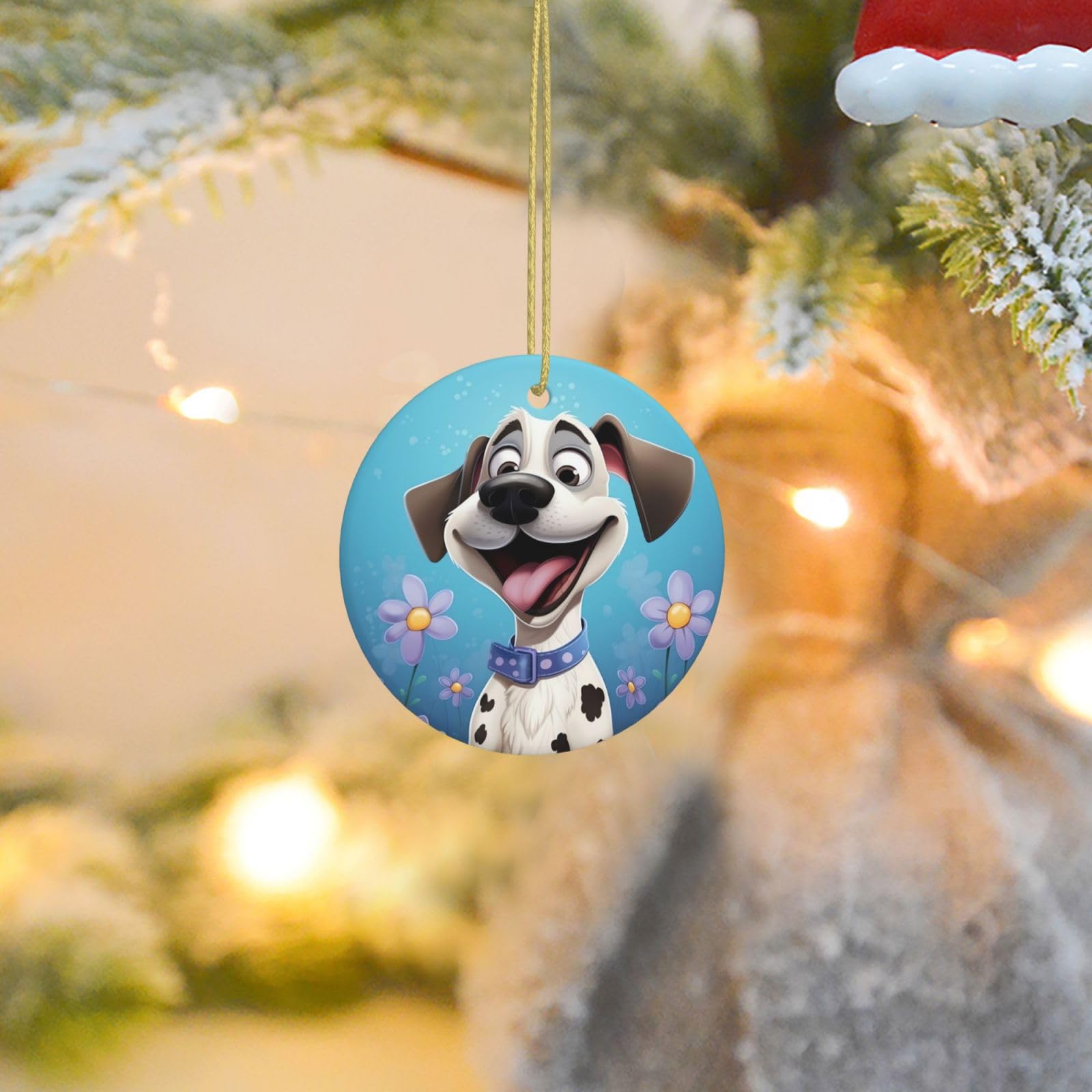 Christmas Tree Ornaments Ceramics Christmas Round Decorations Dog Ceramics Ornaments Circle Pentagram Xmas Tree Hanging Pendant for Christmas Tree Party Holiday Home Decor