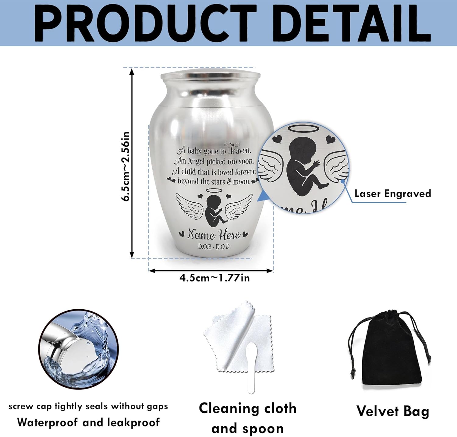 Artsy Woodsy Personalized Baby Mini Urn Stainless Steel,Decorative Keepsake Urn Engraved 2.56 inch,Memorial Urn for Childs,Loss of Child Bereavement,Small Urns Infant Baby Loss (11, 2.56x1.77)