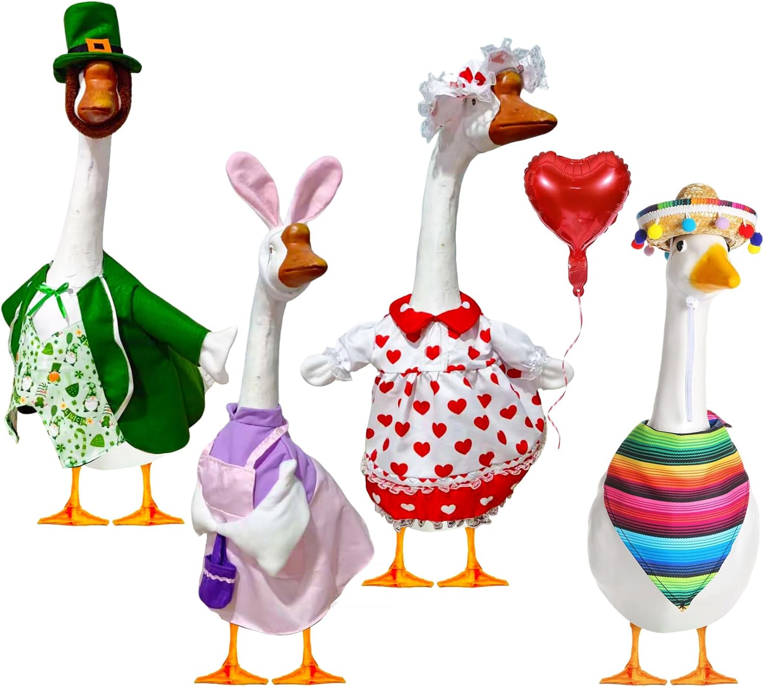 4 Set Holiday Porch Goose Outfits for Valentine St. Patrick Easter Mexican - Lawn Porch Goose Clothing for Patio Yard Decor