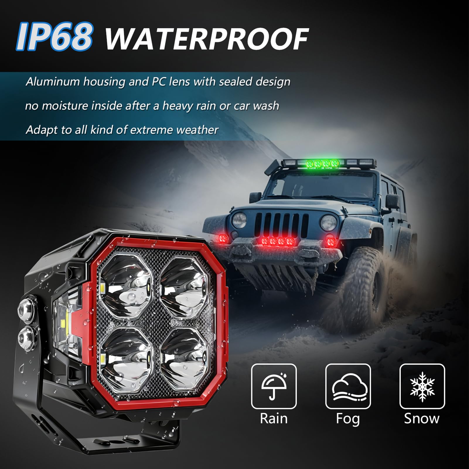 aqxreight 3-calowe światło Terenowe RGB Pomocnicza Lampa LED do Jazdy Wodoodporne światło Punktowe Samochodu Robocze LED Wysokiej Mocy 30000 Lm Przeciwmgielne Światła do