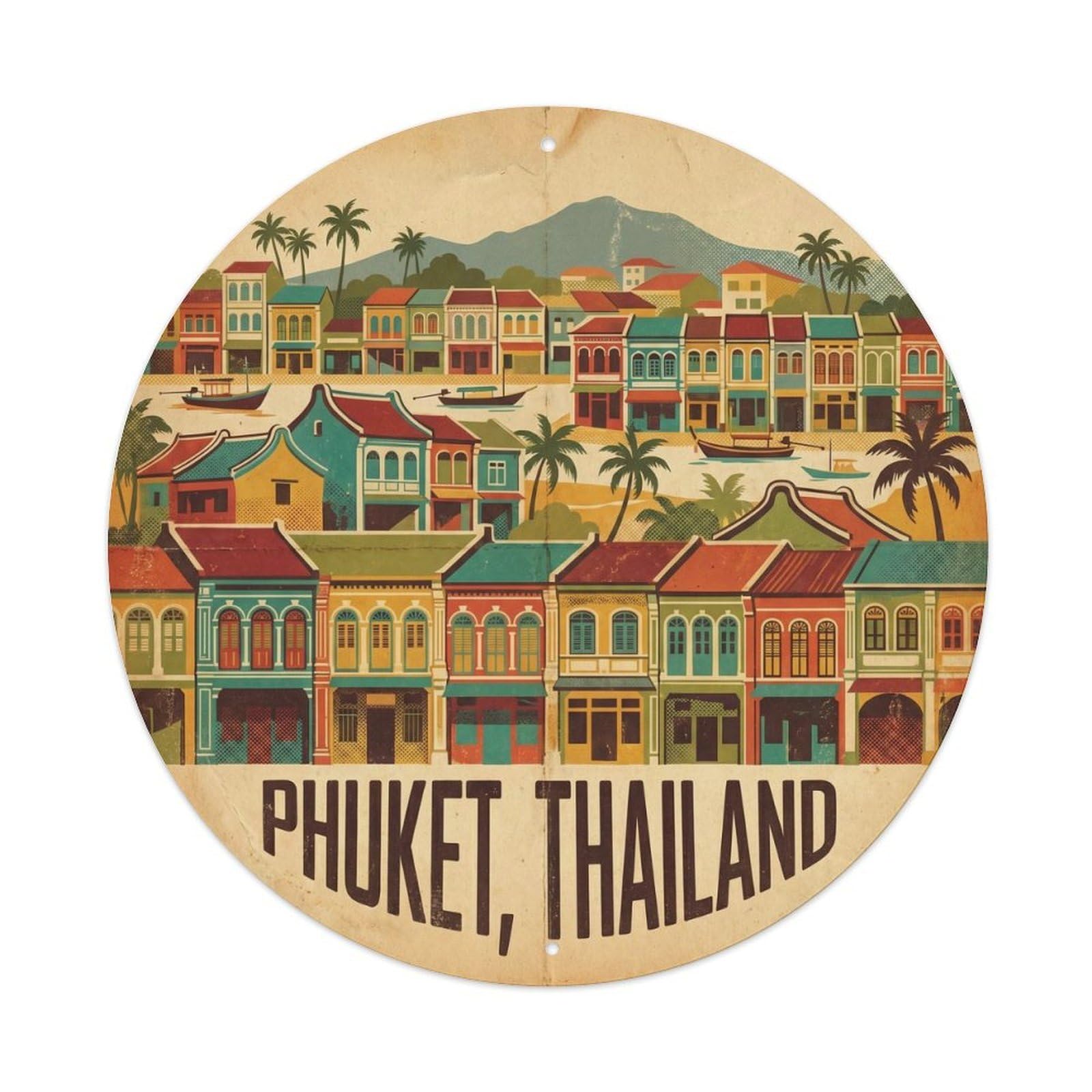 Phuket Old Town Coastal City Waterfront Southeast Asia Metal Tin Sign