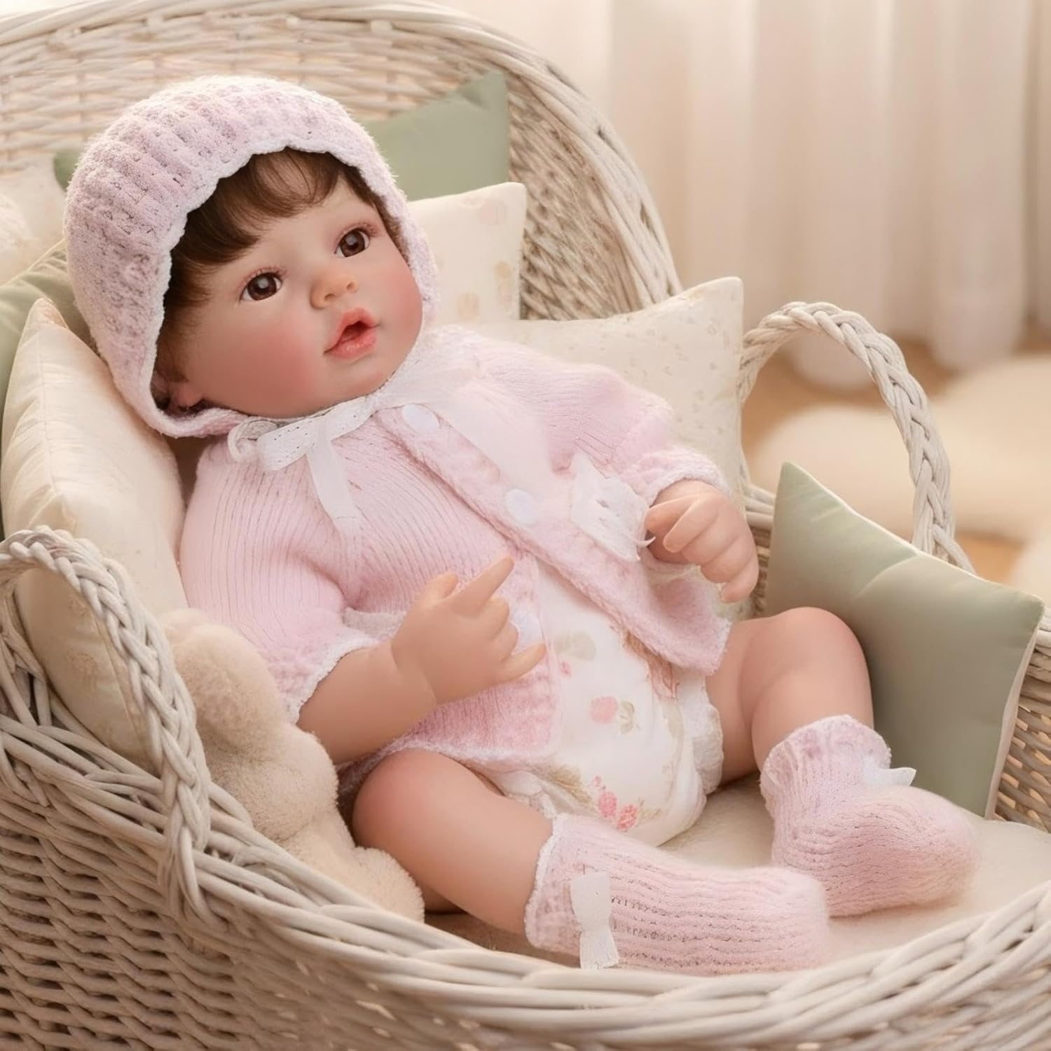 20-Inch Reborn Baby Doll, Cute Realistic Newborn Baby Doll with Slightly Open Mouth, Full-Body Vinyl Baby Dolls for 3+ Ages, Gifts, Emotional Healing