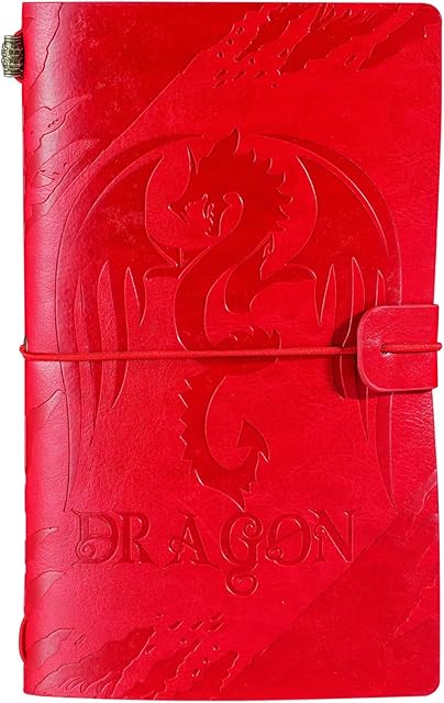 Dragon Gifts Leather Journal Notebook, for Dragon Lovers, Kids, Teens, Refillable Sketchbook, Travel Diary, Lined Planner, 7x5 Inches