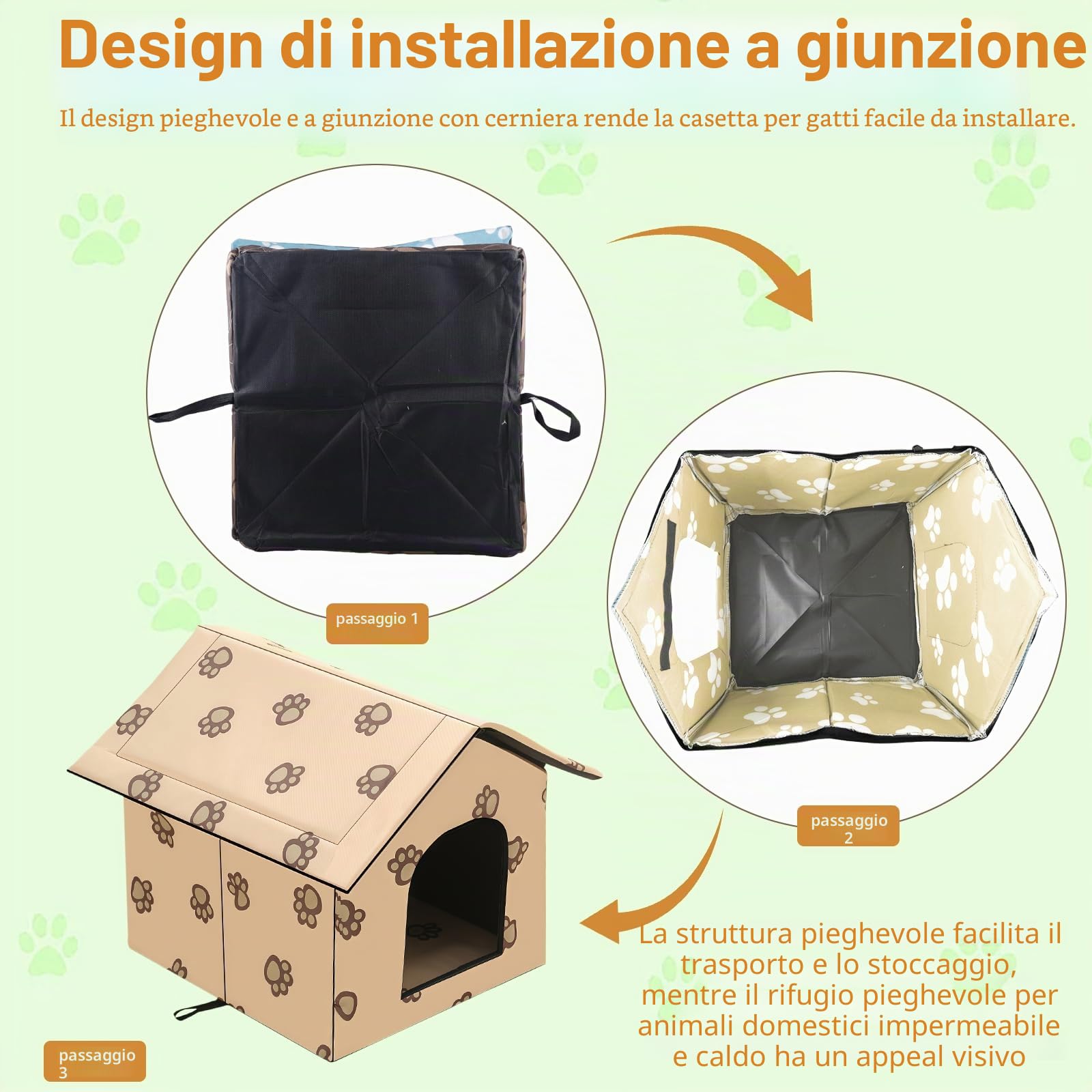 Casetta per Gatti da Esterno Resistente all'Inverno Impermeabile Grotta per Gatti: WIYETY 40x35x38cm Casetta per Gatti Pieghevole per Cani Piccoli Gatti, Calda Grotta per Cani Lavabile Casetta per