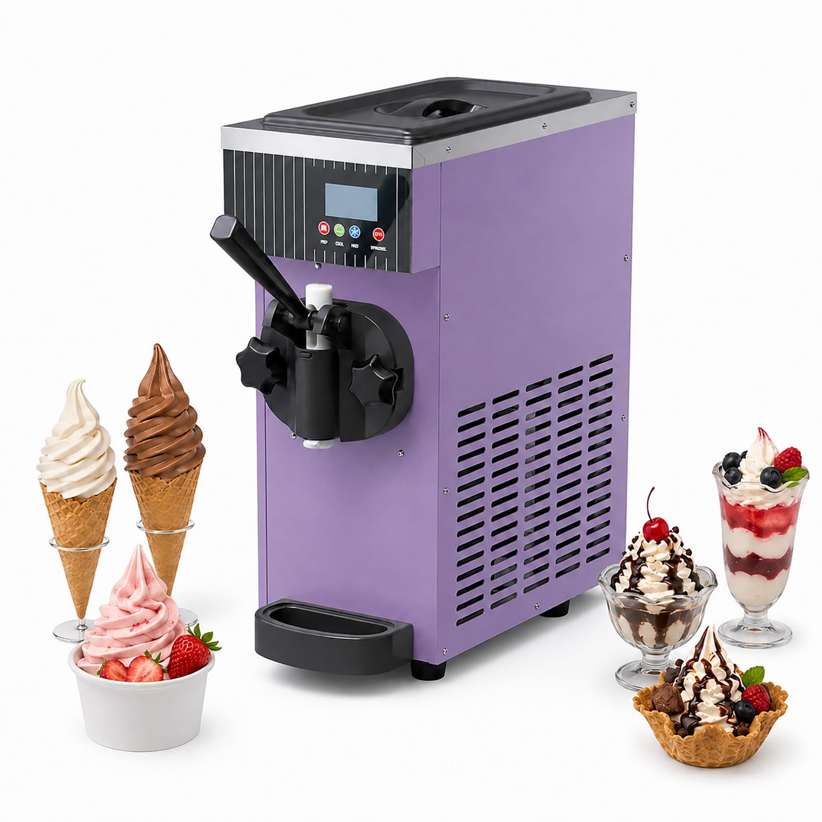 HCAUYNN Ice Cream Machine Commercial, Soft Serve Ice Cream Machine with Fast Cooling System, Auto Cleaning, 2.5L Hopper, Professional Ice Cream Maker Purple-220V