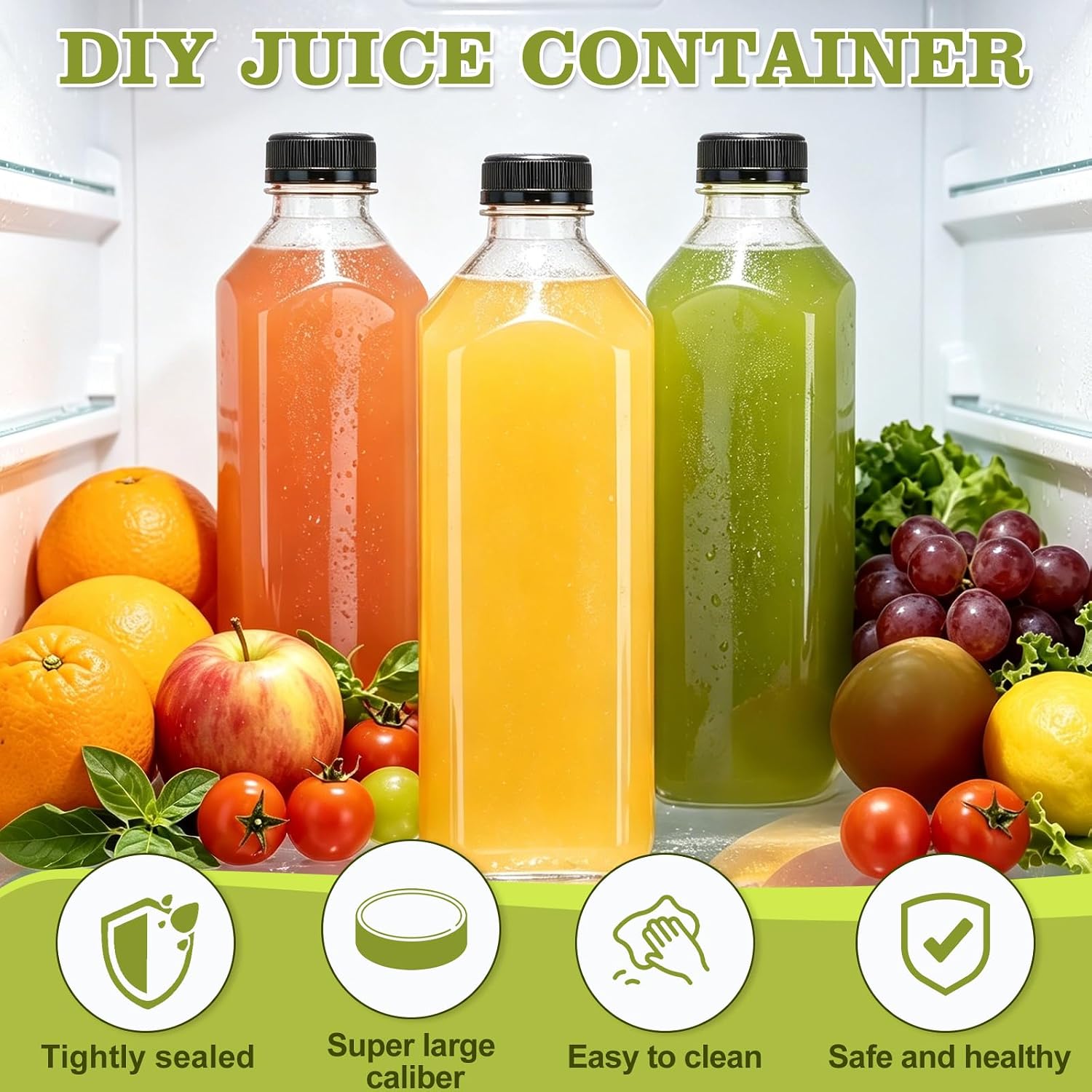 Fhxtcygj 10pcs 50oz Plastic Bottles with Caps, Juice Container with Lids