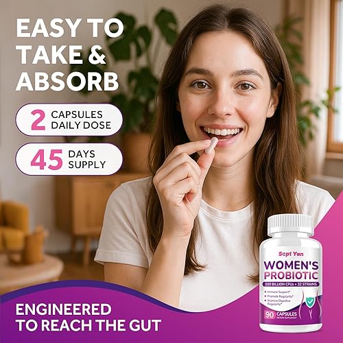 Miniatura 5 de Probióticos para mujeres, 100 mil millones de UFC, 32 cepas, con prebióticos y enzimas digestivas, apoyan la salud digestiva inmunitaria, vaginal y