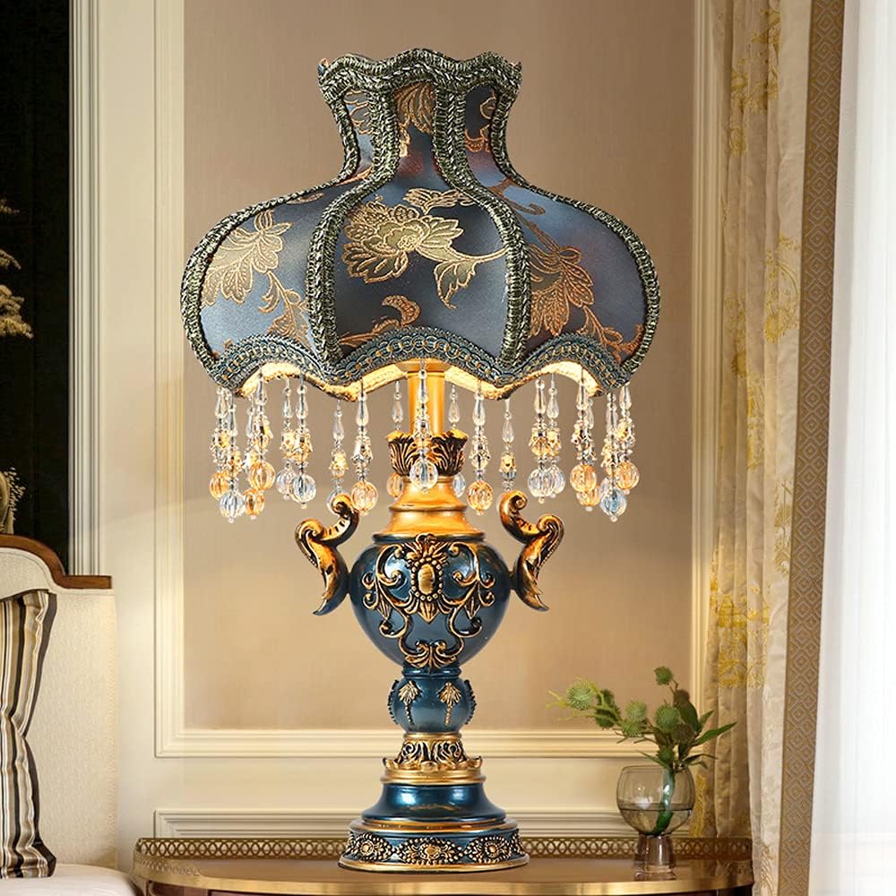 Table Lamp Victorian Table Lamp Flower Fabric Art + Resin Medieval European Bedroom Bedside Lamp Handmade Carved Living Room Decorative Table Lamp
