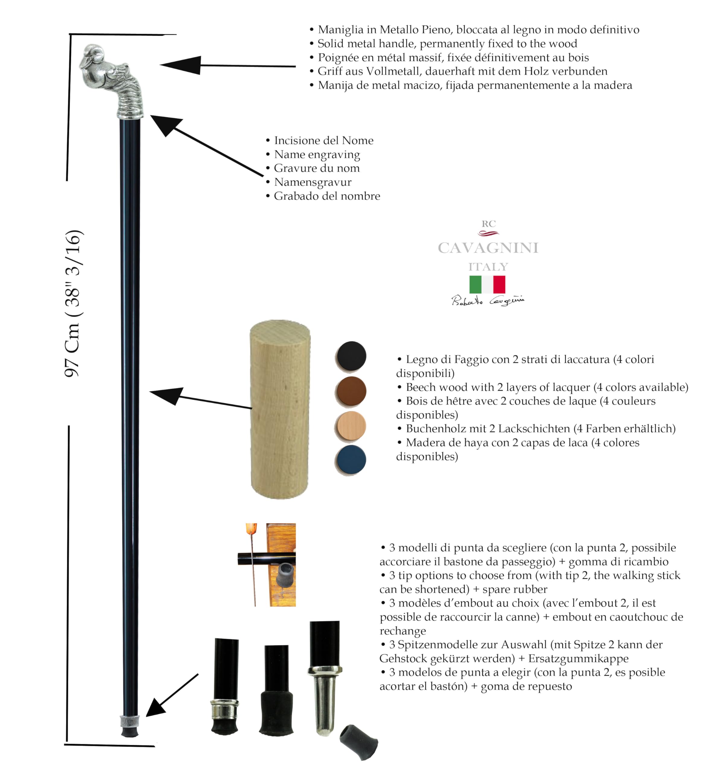 Bastón de paseo de madera y peltre elegante sólido para ceremonia hombre y mujer lujo personalizado único hecho a mano CAVAGNINI Italy ((Haggio marrón)