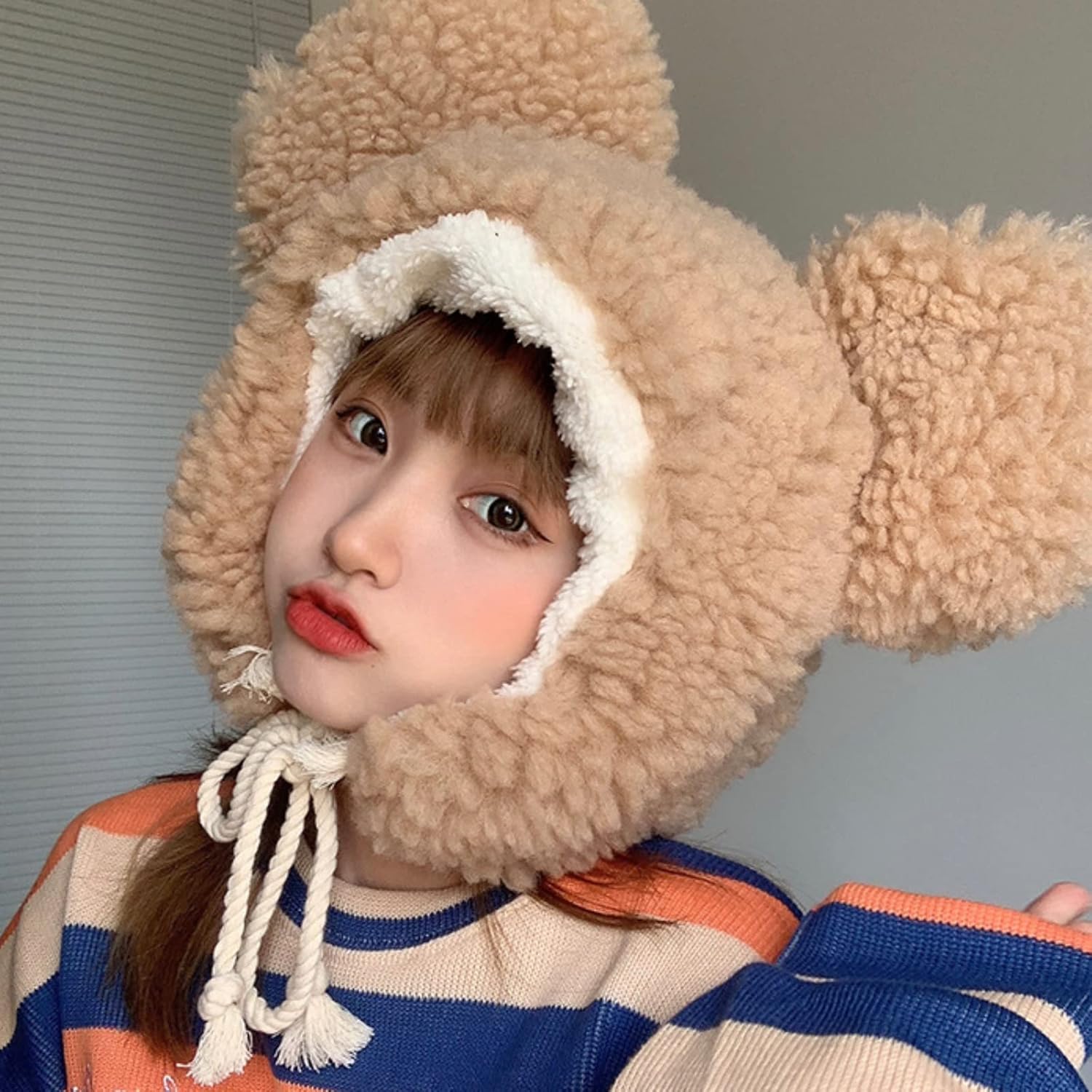 Fuzzy Bear Hat Unisex Fluffy Faux Fur Animal Critter Cap Ushanka Big Ears Beanie for Adult Winter Hats Ear Flaps Lovely Gift - Image 6