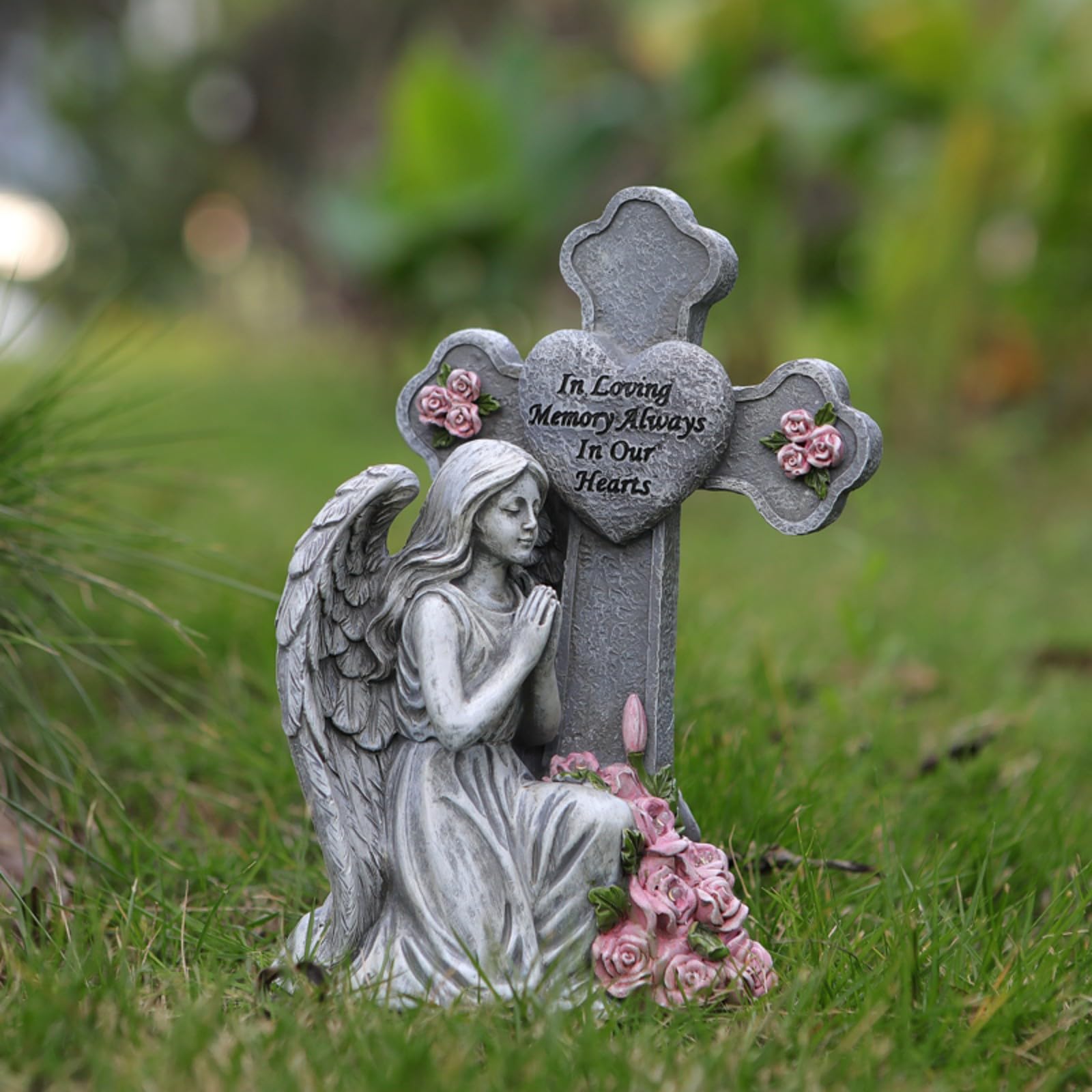 Decorazione da giardino solare in preghiera per memoriali, illuminazione da patio (1 confezione) Statua da giardino solare Decorazione religiosa per esterni Luce con accensione automatica Scultura