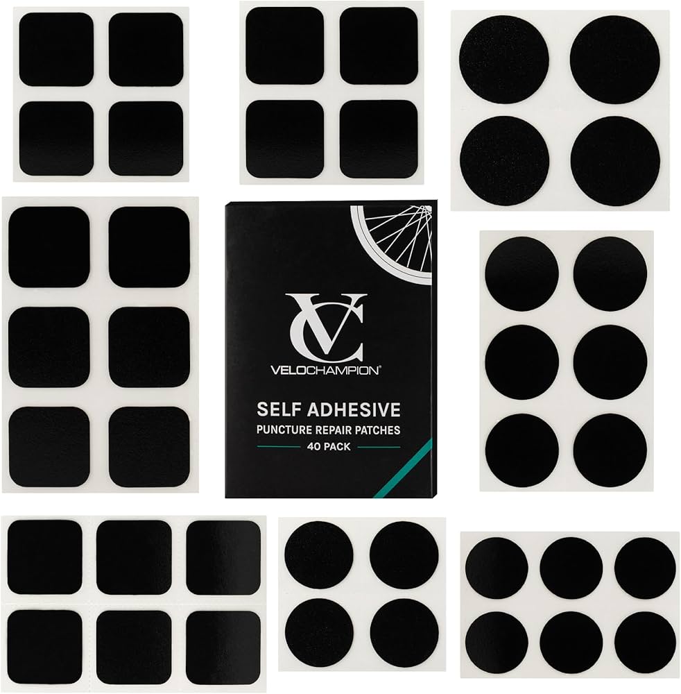 VeloChampion Toppe Autoadesive Per Riparazione Delle Camere D'Aria Di Biciclette. Scatola Da Viaggio Per Di Bici Da Strada, MTB - 10 Toppe, 40 Toppe O 6 Toppe (Confezione Da 40) : Amazon.it