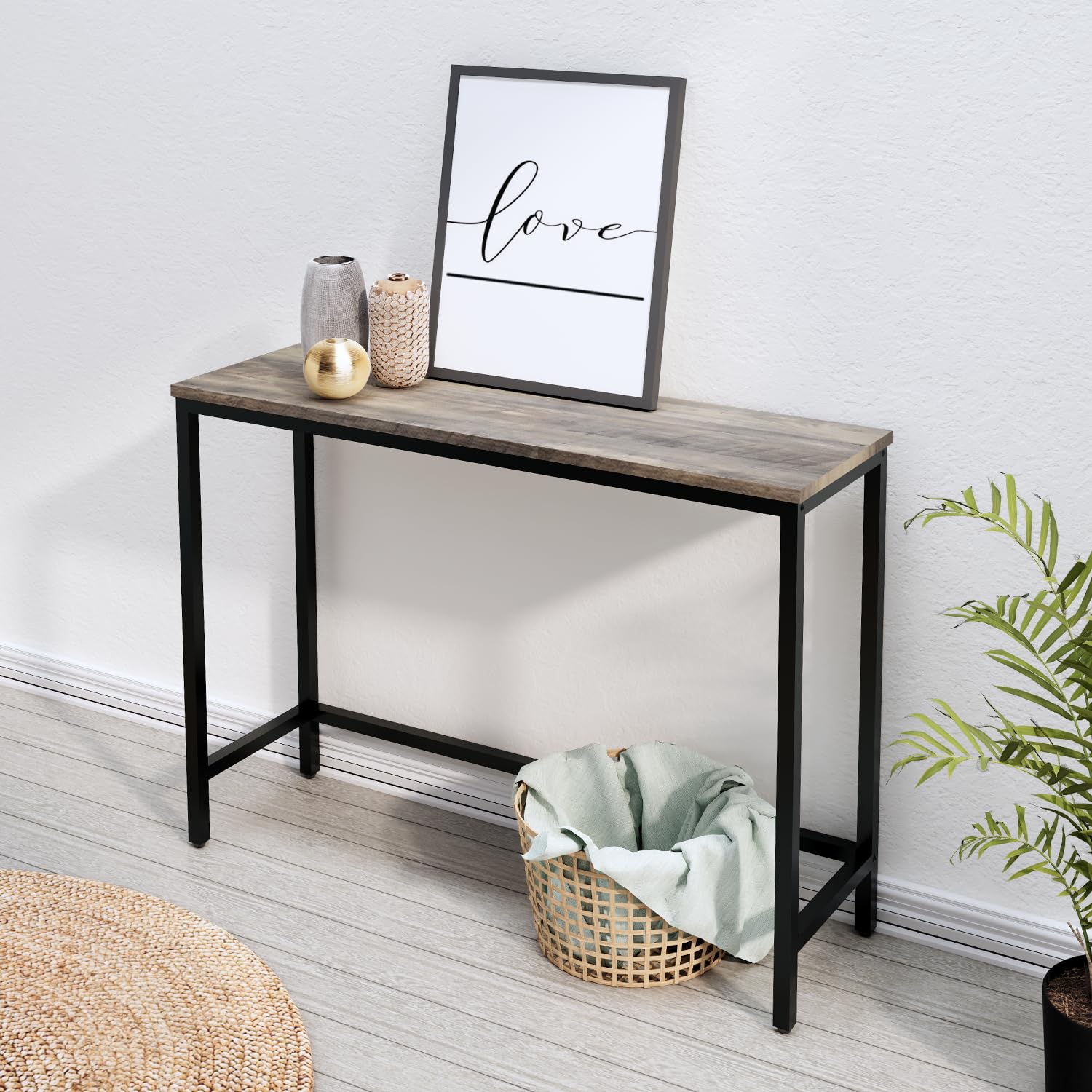 Mesa de consola de 39.4 pulgadas, mesa de entrada de pasillo, mesa de sofá detrás del sofá, para sala de estar, entrada, fácil montaje, mesa decorativa, gris 5