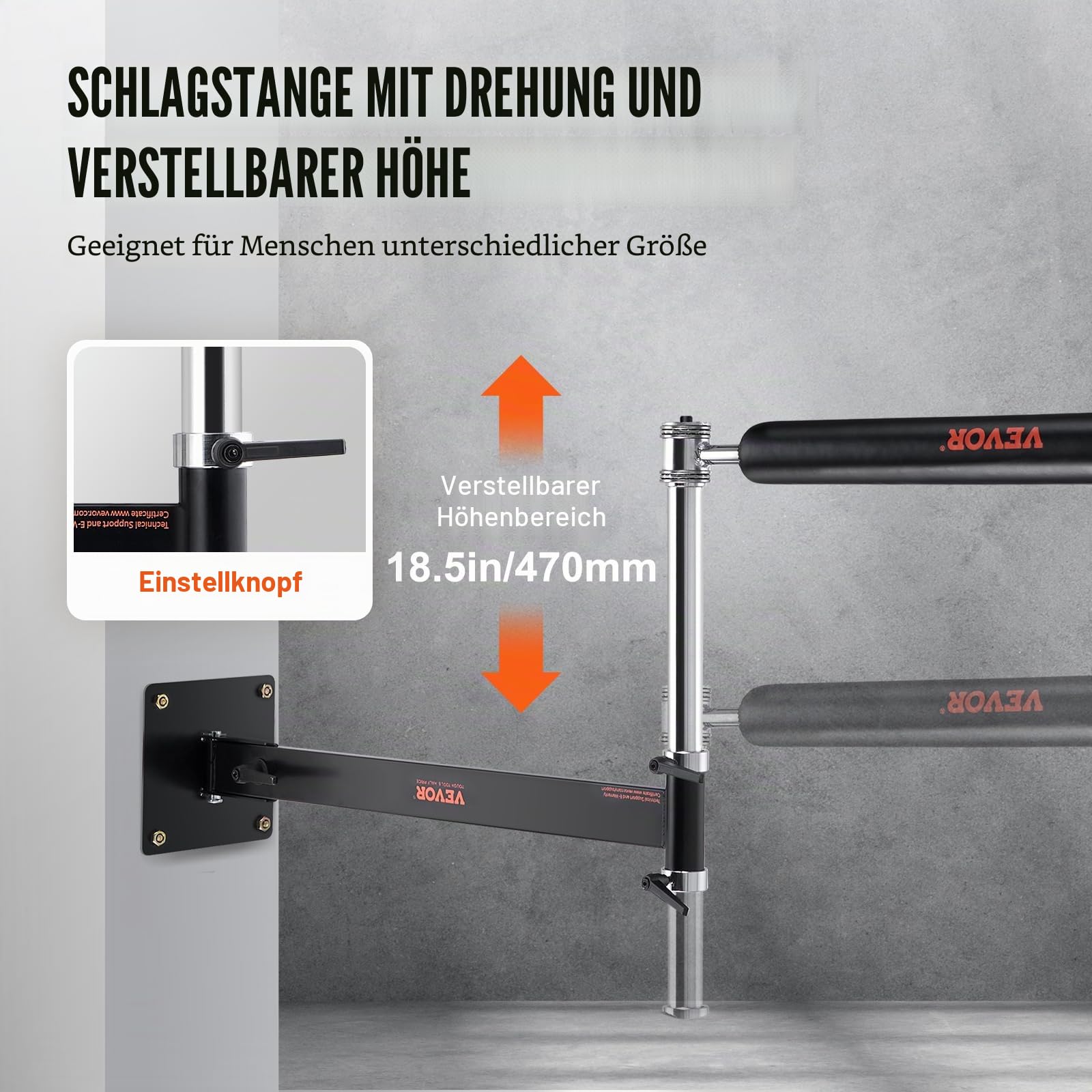 VEVOR Wandhalterung Boxen Reflexstange, Boxen Speed Trainer Boxen Spinning Bar mit Handschuhen, Einstellbare Trainingsgeräte für Boxtraining Kickboxen, MMA, Stressabbau & Fitness Schwarz
