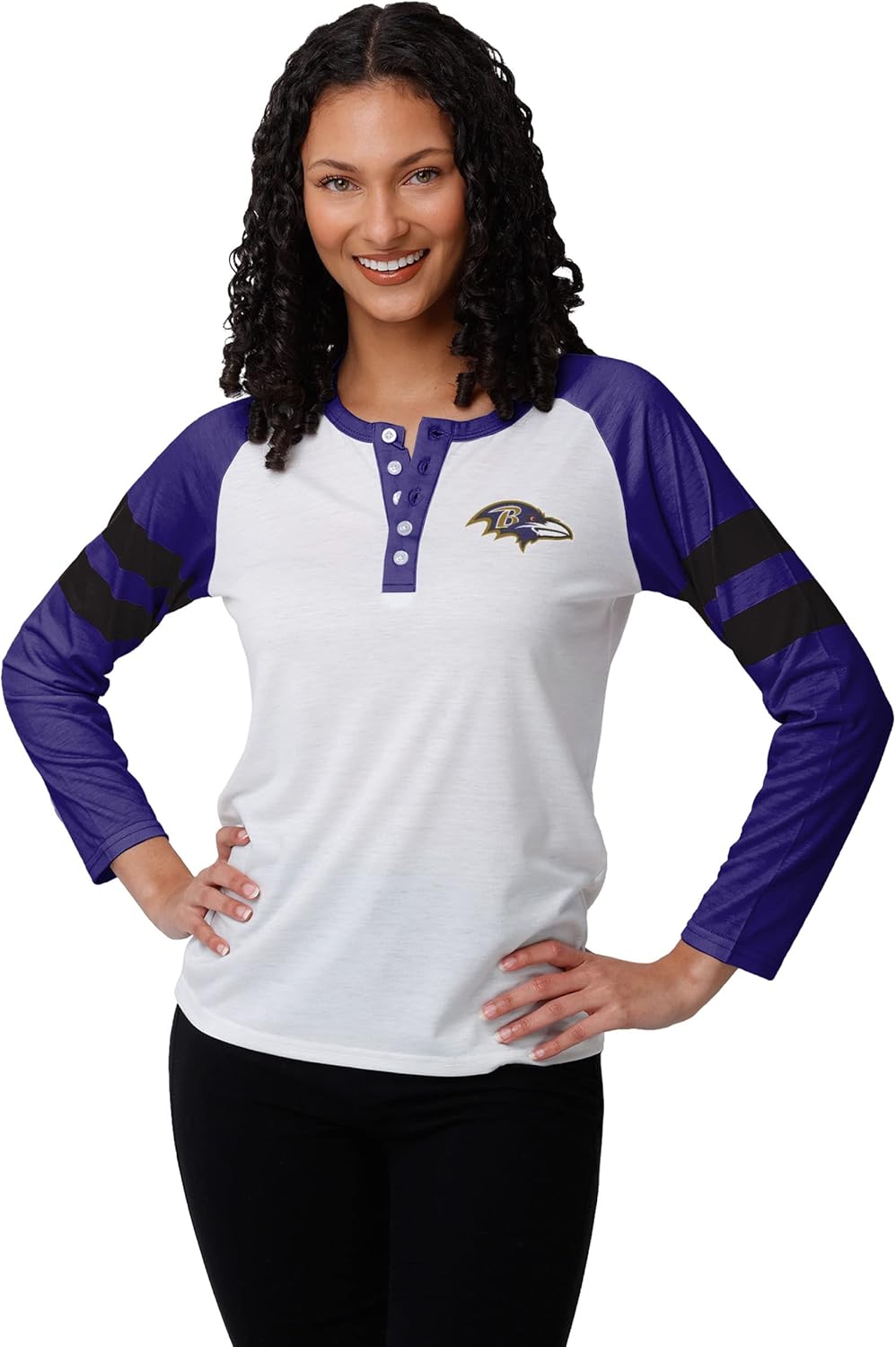 FOCO womens Nfl Team Logo Ladies Fashion Long Sleeve Henley Shirt, Big Logo, Large US