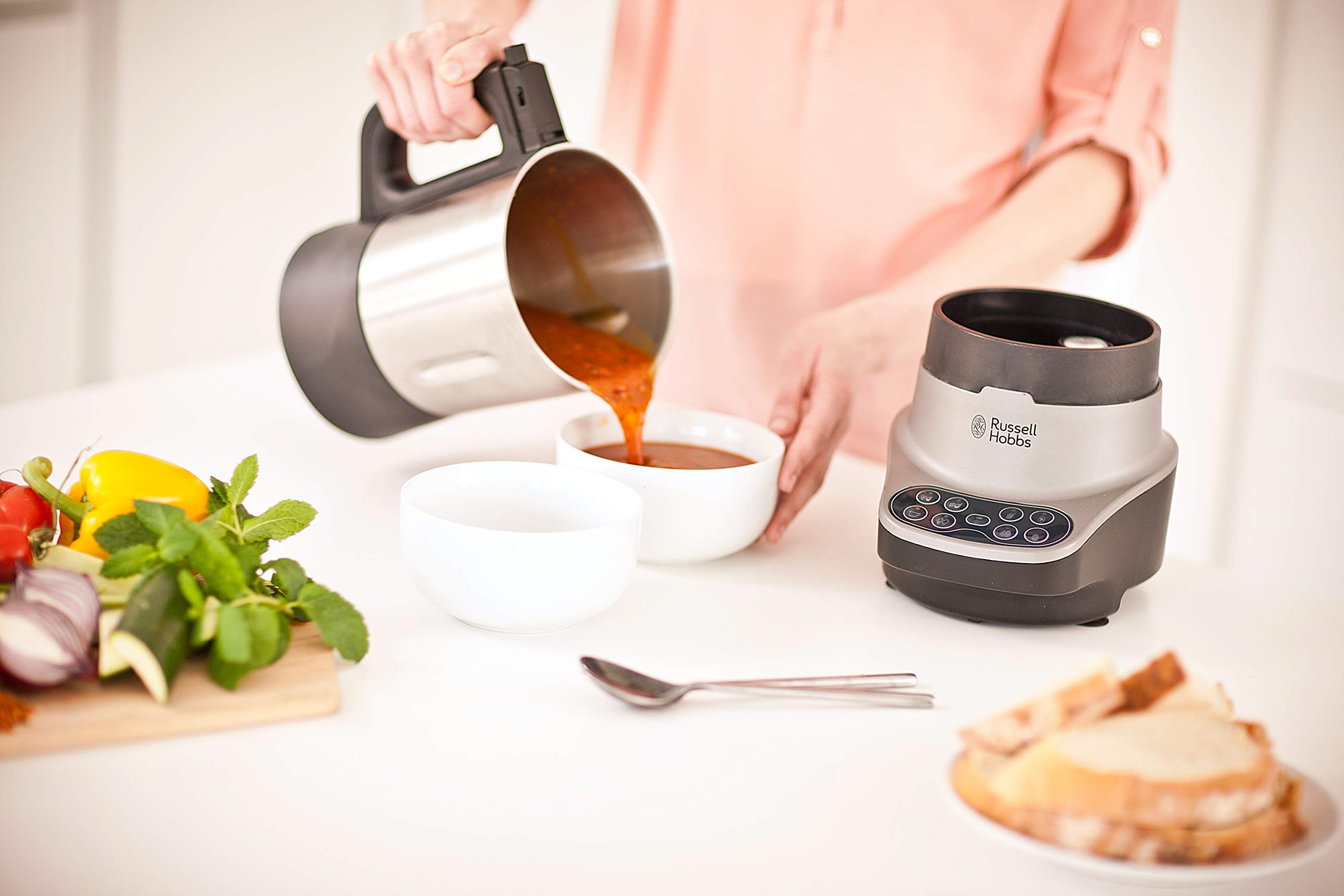 Russell Hobbs Preparatore di Zuppe, Vellutate, Sughi, 8 Programmi, aggiungi ingredienti mentre cuoci rispettando i diversi tempi di cottura, 400 Watt, 1.75 L, Acciaio Inox, 21480-56