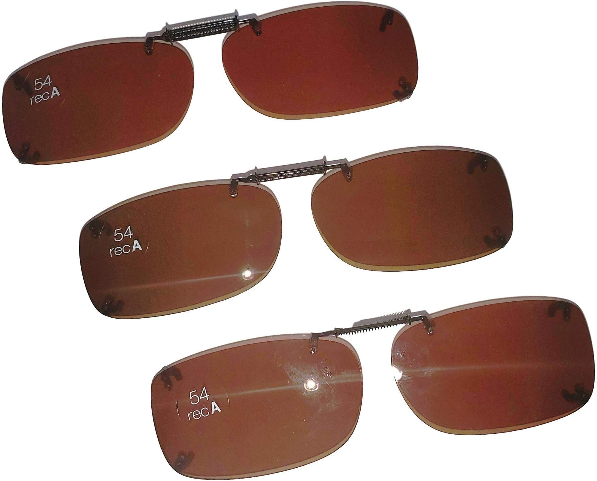 3 SOLAR SHIELD Clip-on Polarized Sunglasses Size 54 Rec A Brown Frameless NEW