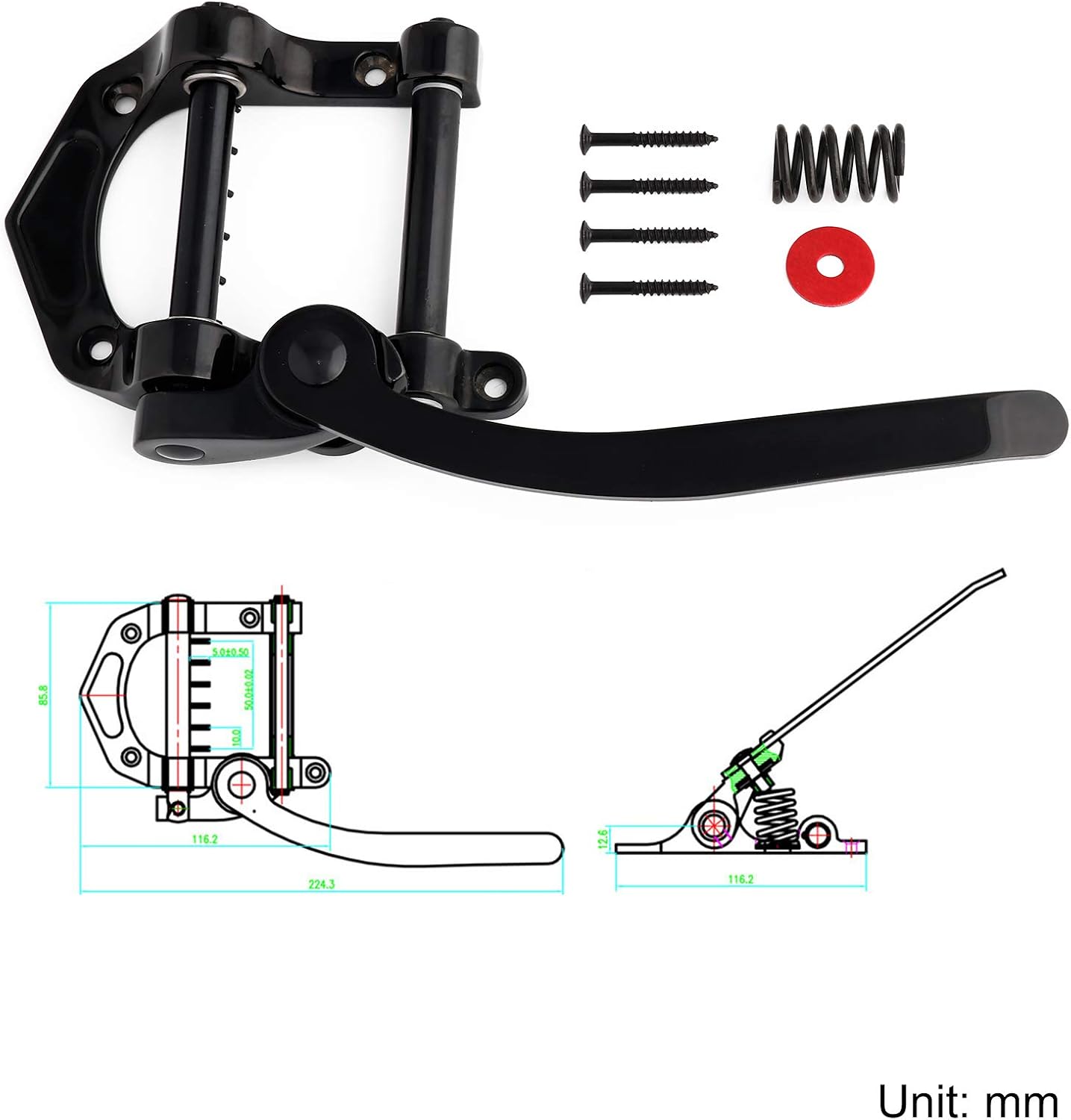 Guitar Tremolo Tailpiece Vibrato Bridge Compatible with SG LP Tele Style Flat Top Electric Guitar Parts Replacement Black.