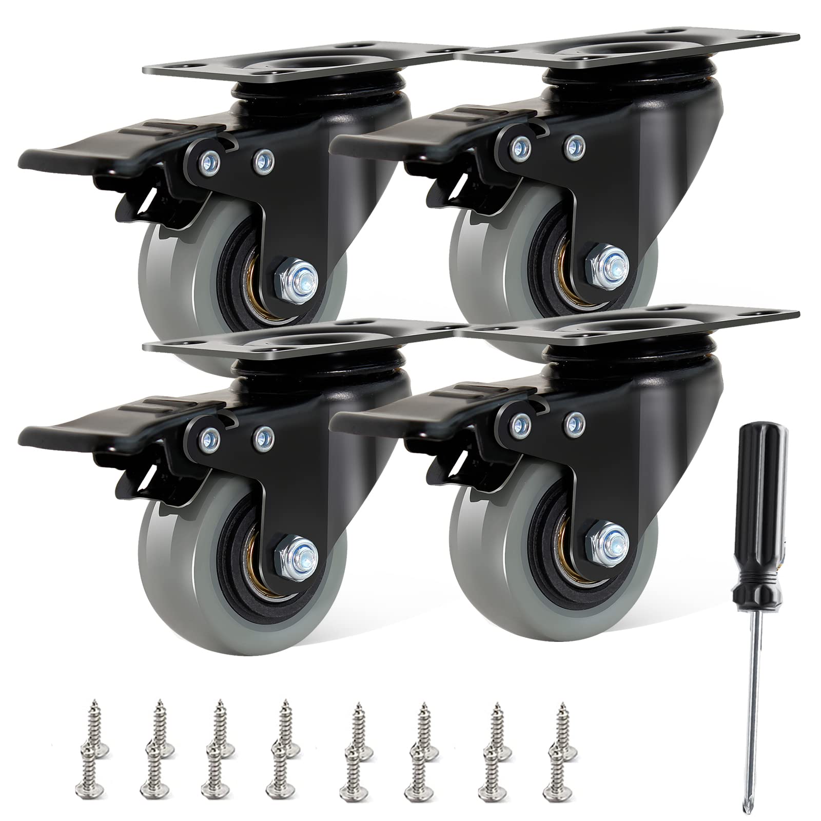 IQWTU Furniture Castors with Brake 50 mm Swivel Castors with Mounting Accessories 360° Rotation up to 300 kg Heavy Duty Castors with Brake for Indoor and Outdoor Use