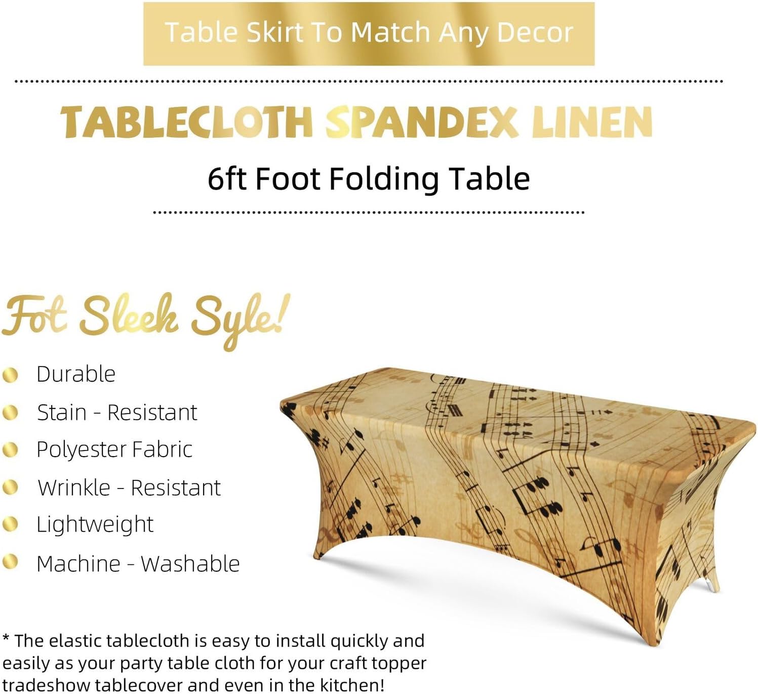 Famame Retro Piano Music Score Rectangular Fitted Tablecloth- 6Ft Stretch Spandex Table Covers Patio Design Tablecloths for Wedding Banquet Party (72Lx30Wx30H) image 4