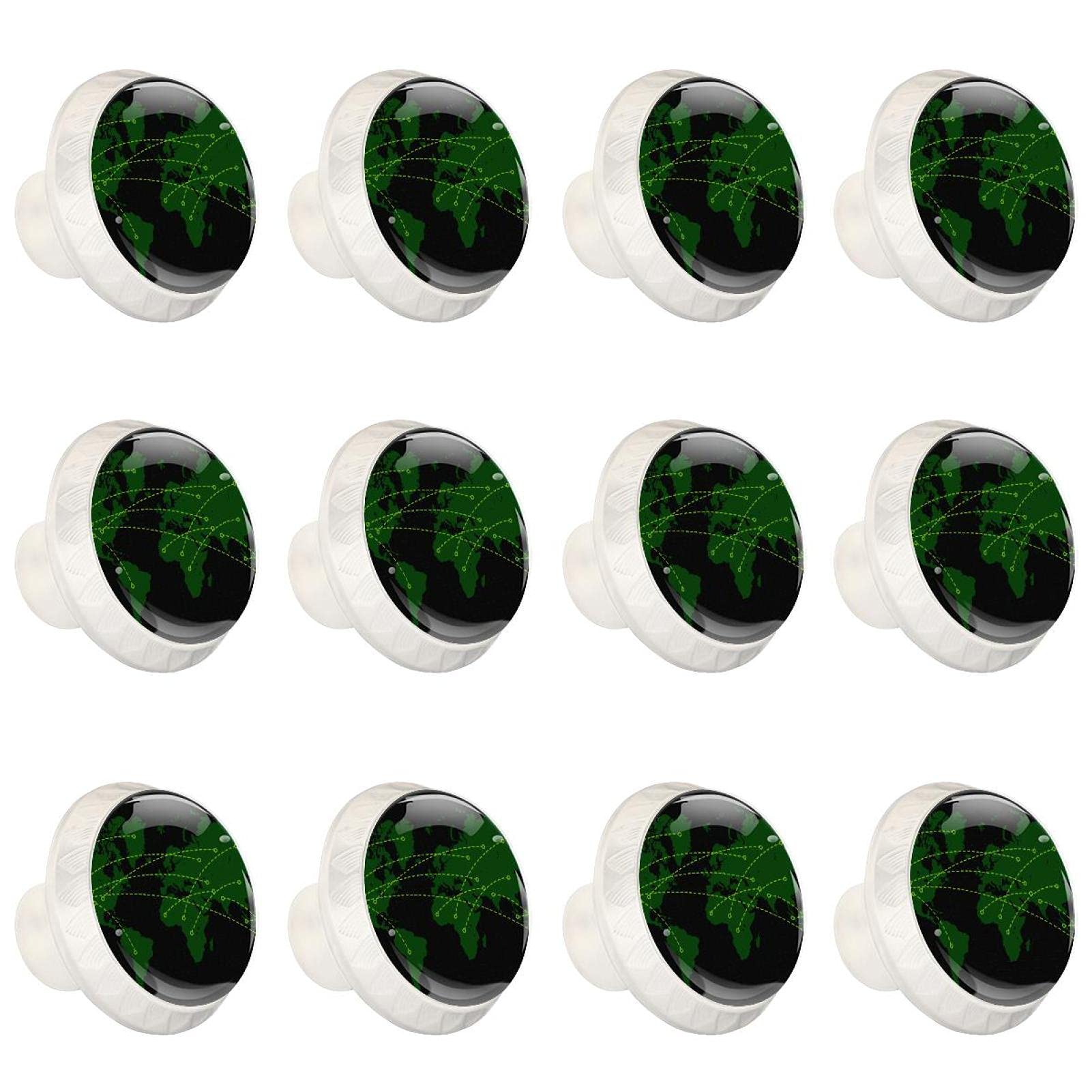Boutons d'armoires de cuisine ronds motif carte du monde vert foncé lot de 12