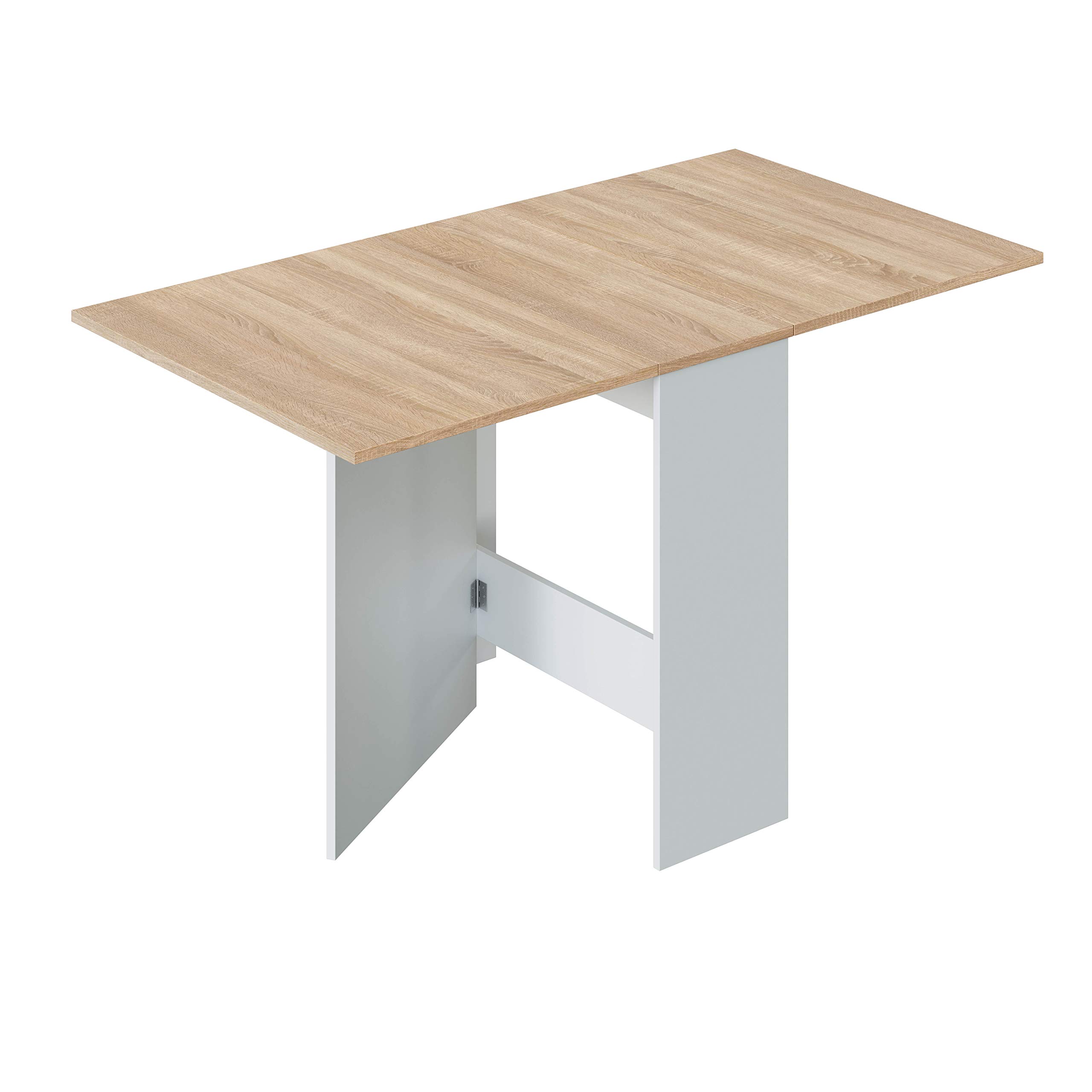 amuéblate online Abatibles, Auxiliar con Alas, Mesa Cocina, Acabado en Color Blanco Artic y Roble, Modelo Wings, Melamina