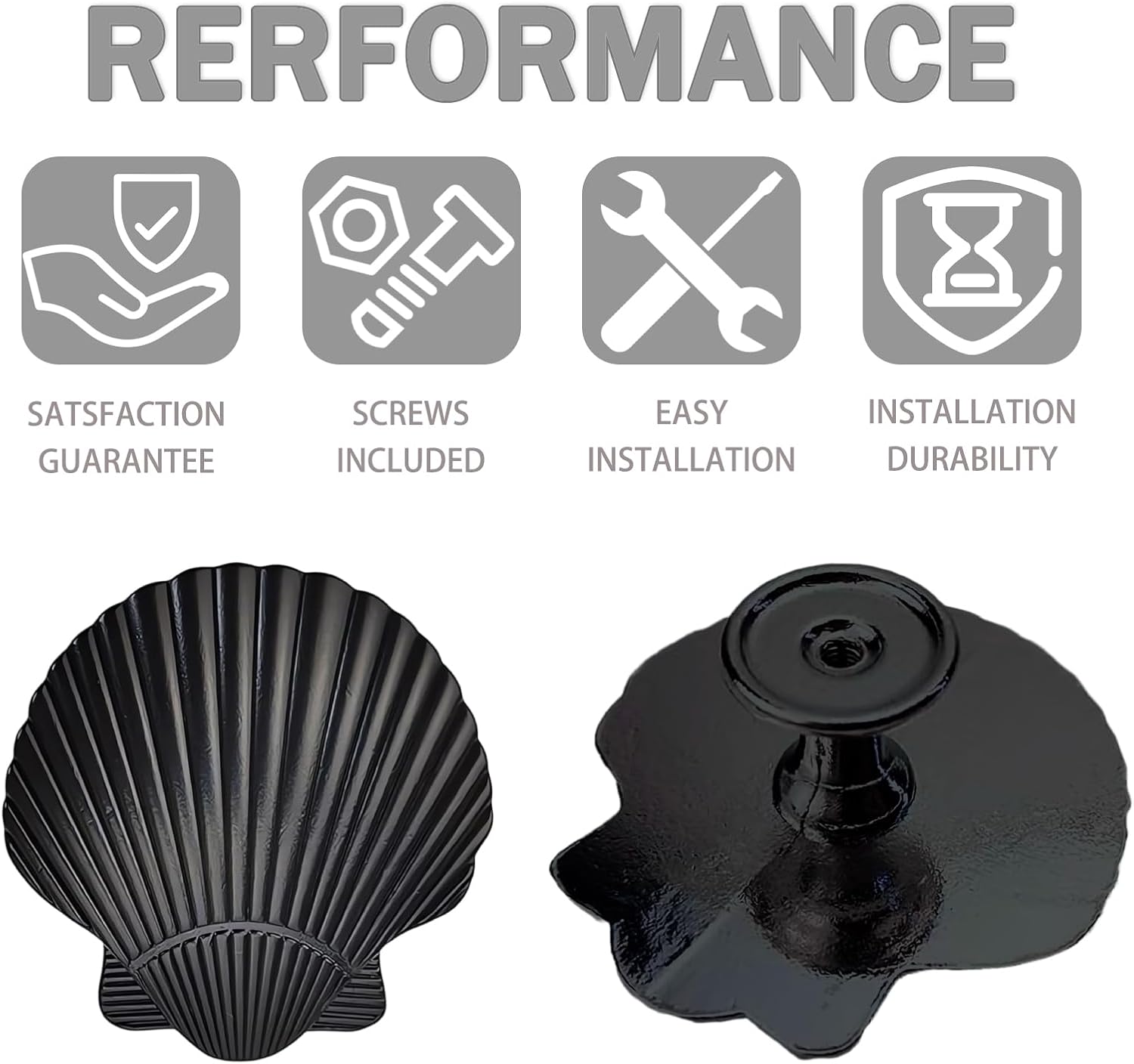 Seashell Cabinet Knobs, Coastal Drawer Knobs for Dresser Drawers, Black Cabinet Knobs for Wardrobe Cupboard Kitchen Pulls Handles Home Decorative Knob,4 PCS