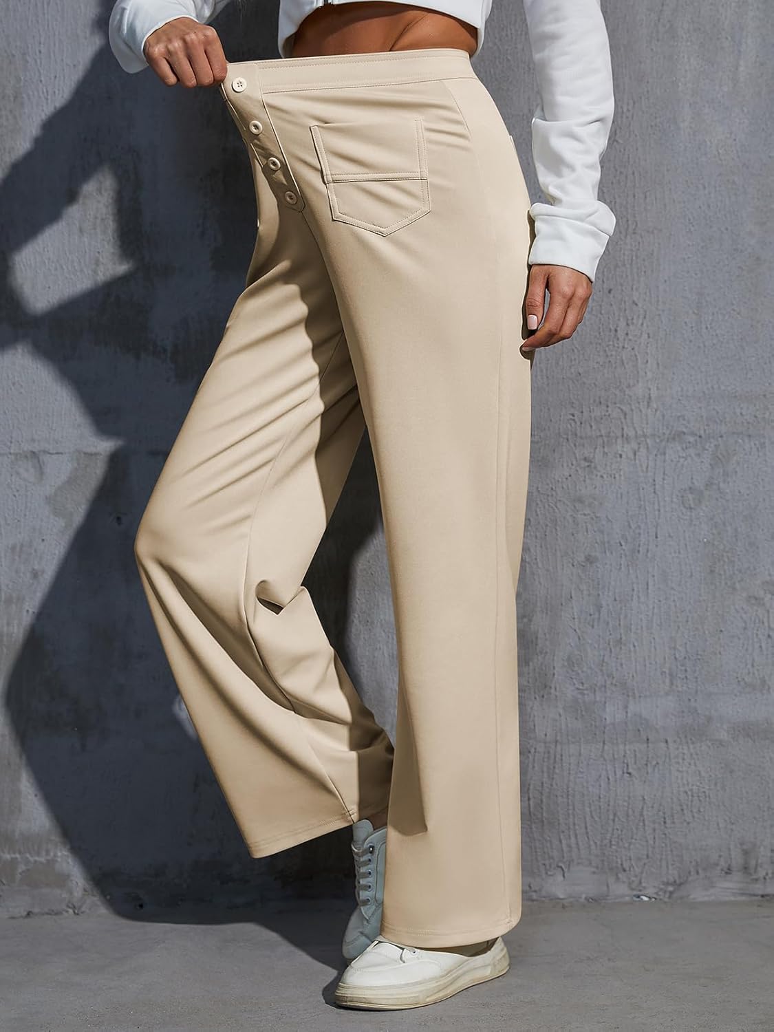 Work Pants for Women Stretchy High Waisted Wide Leg Business Casual Trousers 2025 Women's Dress Pants with Pockets - Image 5