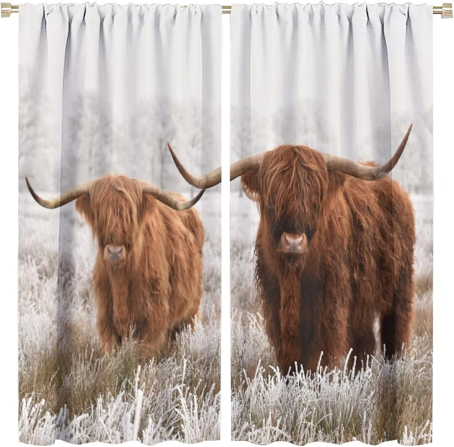 JESTRONRY Funny Highland Cow Window Curtain,Farmhouse Animal Wildlife Bull Cattle Western Style Blackout Window Door Curtains for Bedroom Living Room Kitchen Decor W63xL63in