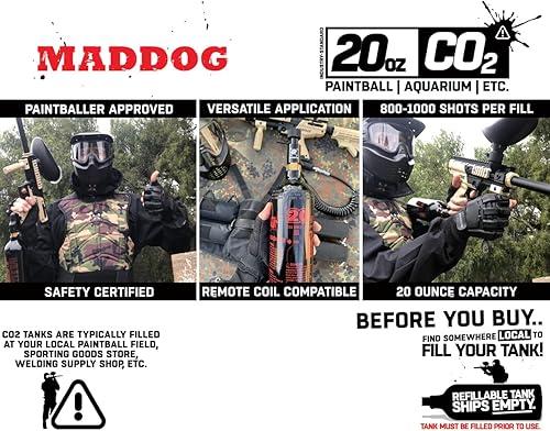 Miniatura 3 de Maddog - Tanque de paintball de aluminio CO2 recargable 20 onzas