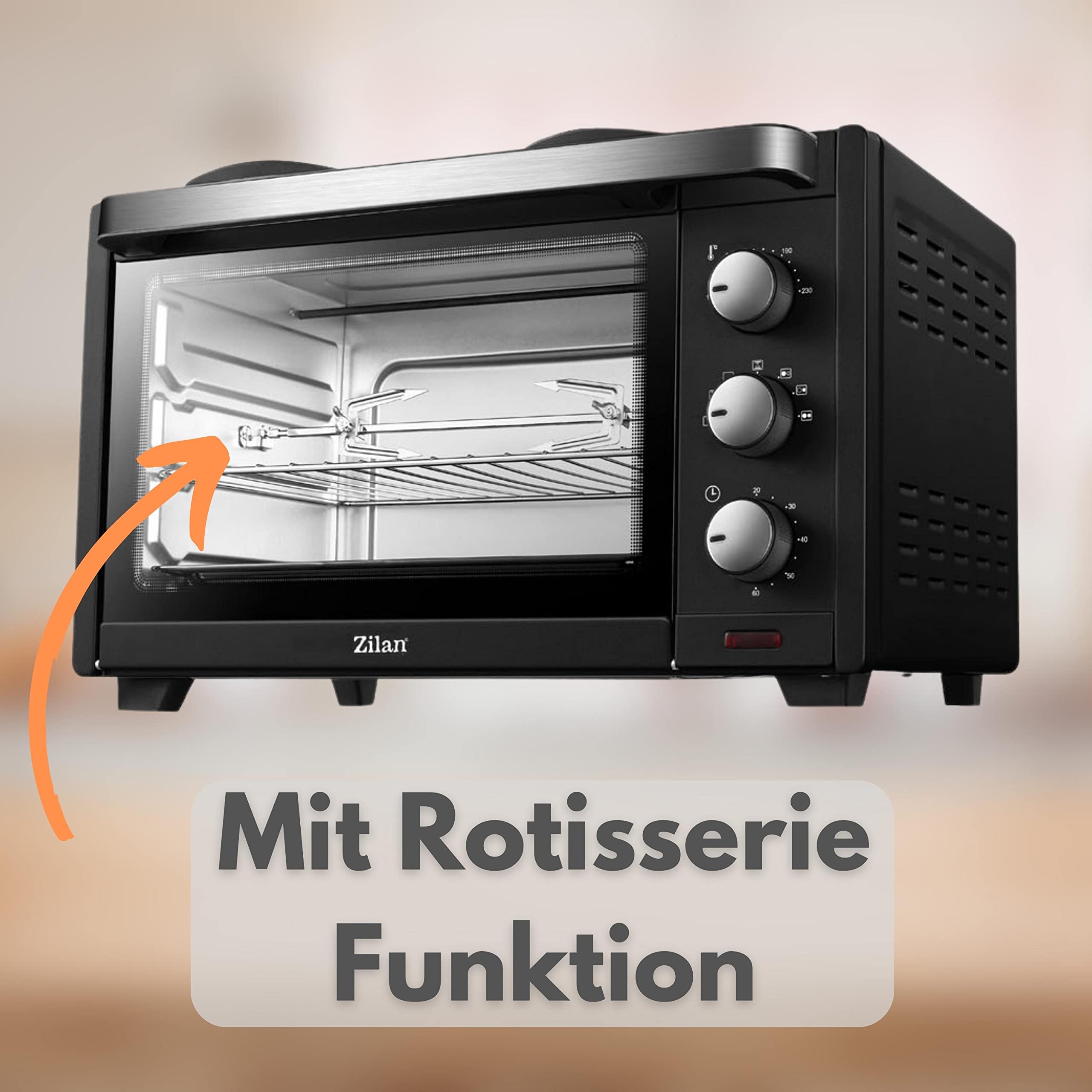 Zilan Mini Forno 28 litri | Forno 3 in 1 | Forno per pizza | Riscaldatore superiore/inferiore | Rosticceria | Timer 60 min | 3200 W