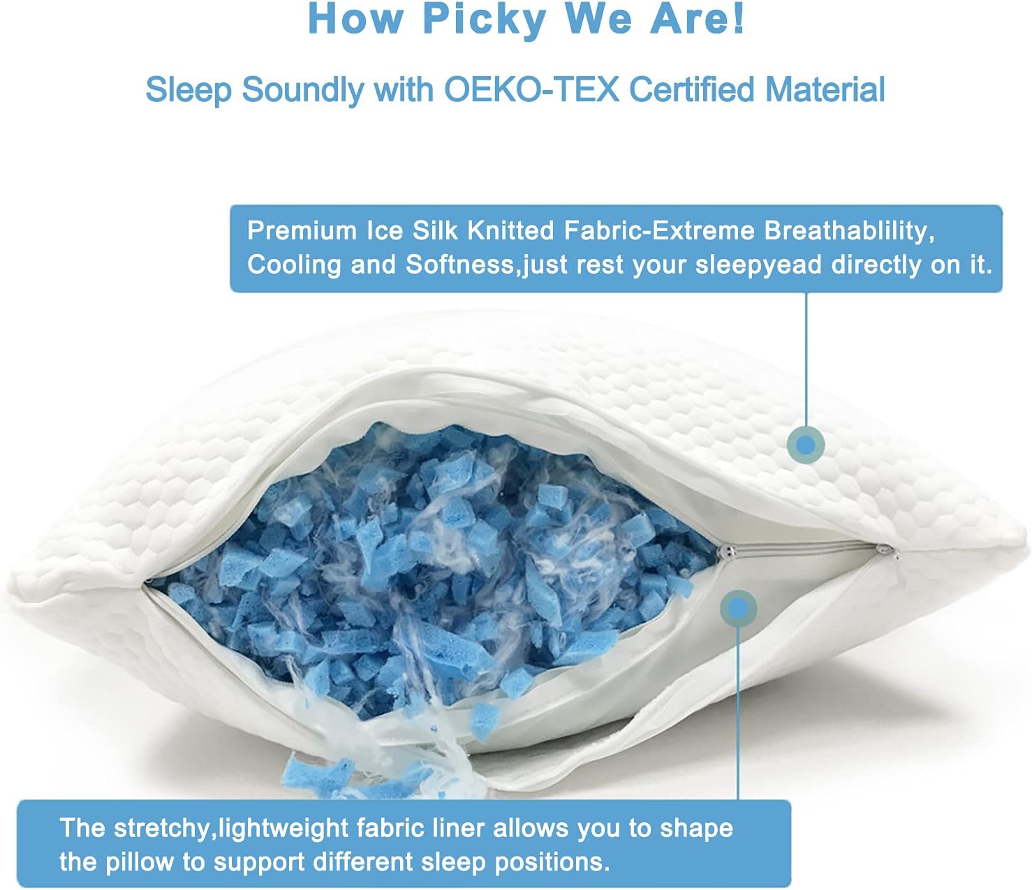 Pillows for Sleeping - 2 Pack OYT Cooling Shredded Memory Foam Bed Pillows Queen Size Set of 2, Adjustable Loft Bed Pillows with Washable Hypoallergenic Cover for Back and Side Sleeper