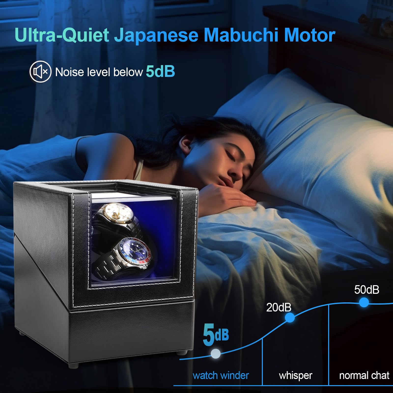 Anyasun Uhrenbeweger für Automatikuhren, 3 Uhrenbeweger Box mit LED-Display, ultra-leiser japanischer Motor, 4 Rotationsmodi, Uhrenhai für Männer und Frauen, USB-C-Stromversorgung