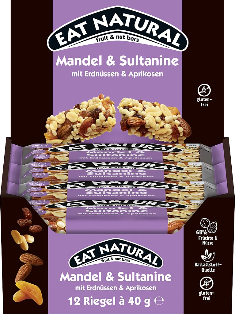 Barrette di Cereali Eat Natural Mandorle e Uva Sultanina Expo 12 x 40 g