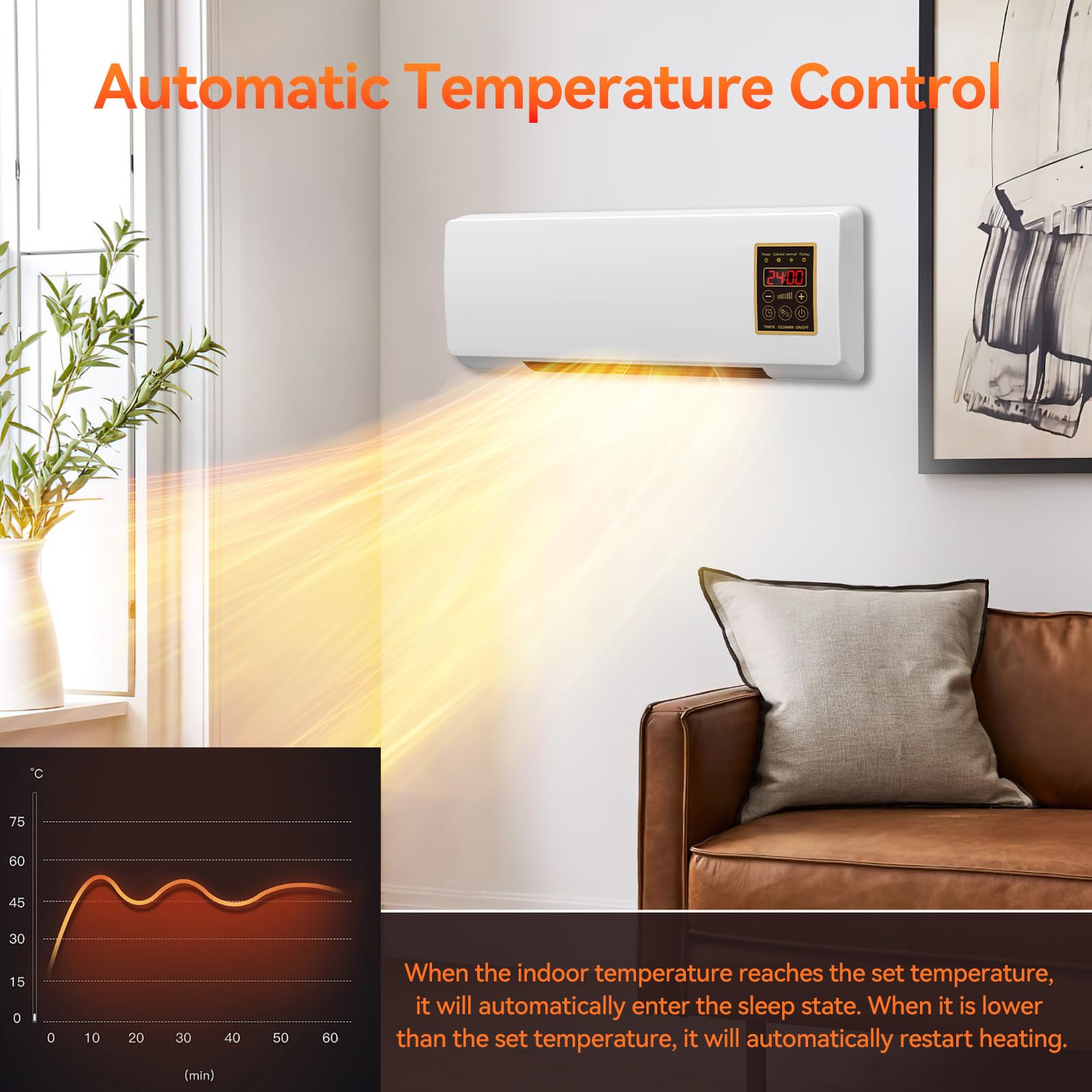 Securex chauffage d'appoint, Chauffage Mural 1800W PTC, Chauffe Rapide 3 min, Thermostat 16–40°C, Silencieux & Sécurisé, Pour Chambre, Couloir & Pièces sèches proches Salle de Bain