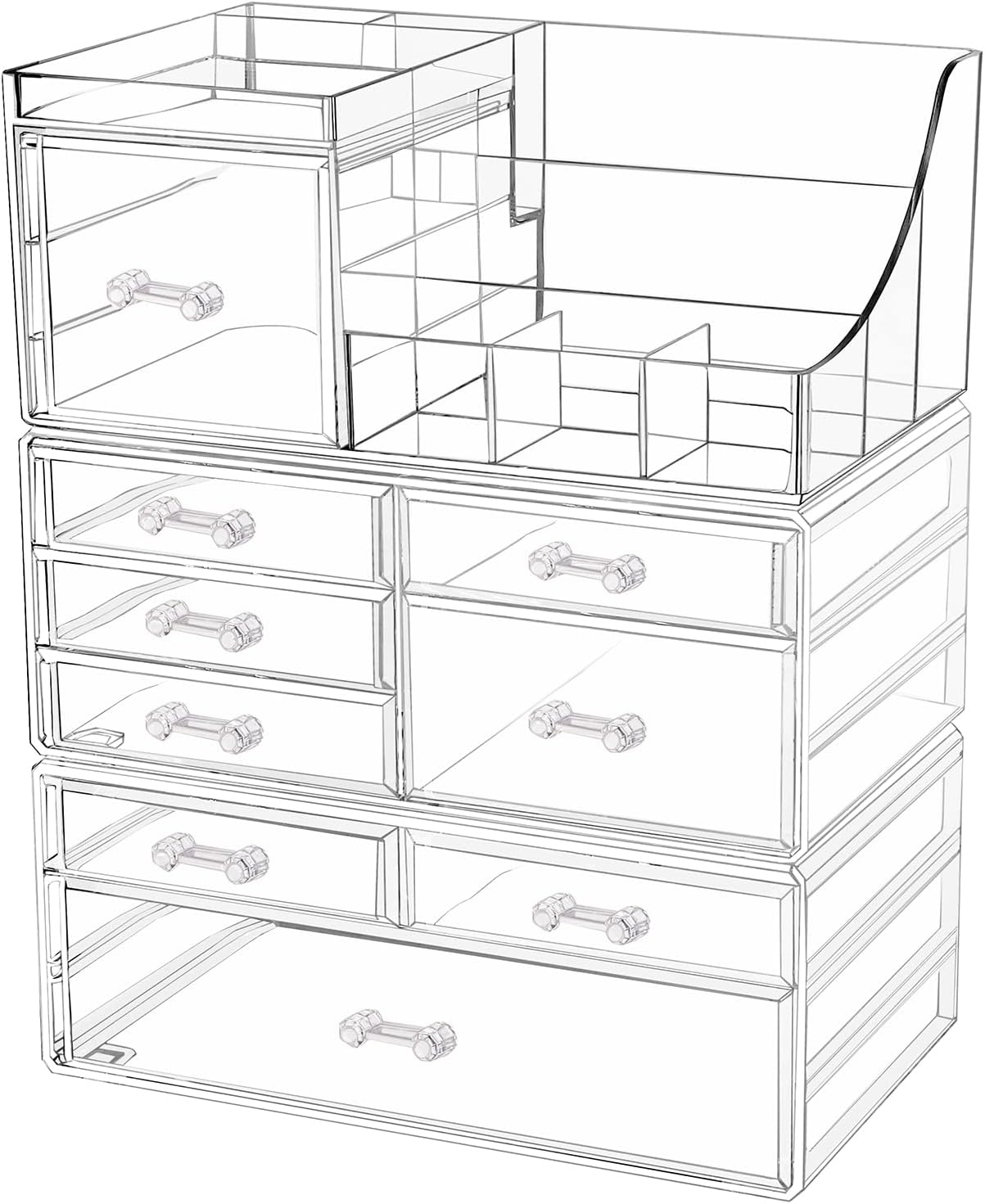 3 Pack Clear Make up Organizer Countertop,Stackable 9 Drawers Makeup Storage,Cute Vanity Organizers for dresser Hair Clip,Jewelry,Beauty Product Desk and Bathroom Organizers and Storage