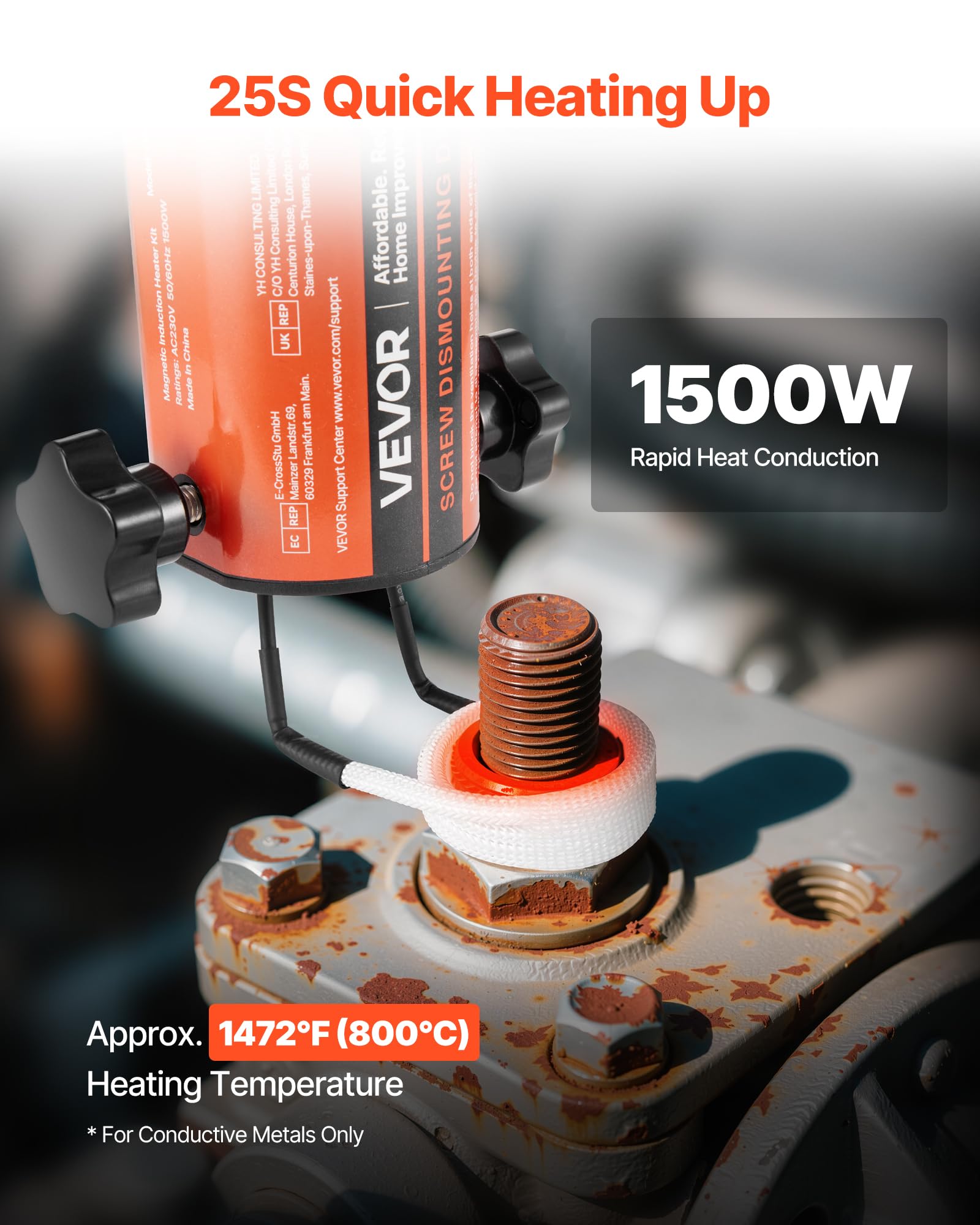 VEVOR Rimozione Bulloni Riscaldatore a Induzione, 1500 W 230 V, Strumento Portatile per la Rimozione di Dadi, Mini Macchina Riscaldante per la Rimozione di Viti Arrugginite, con 8 Bobine e Scatola