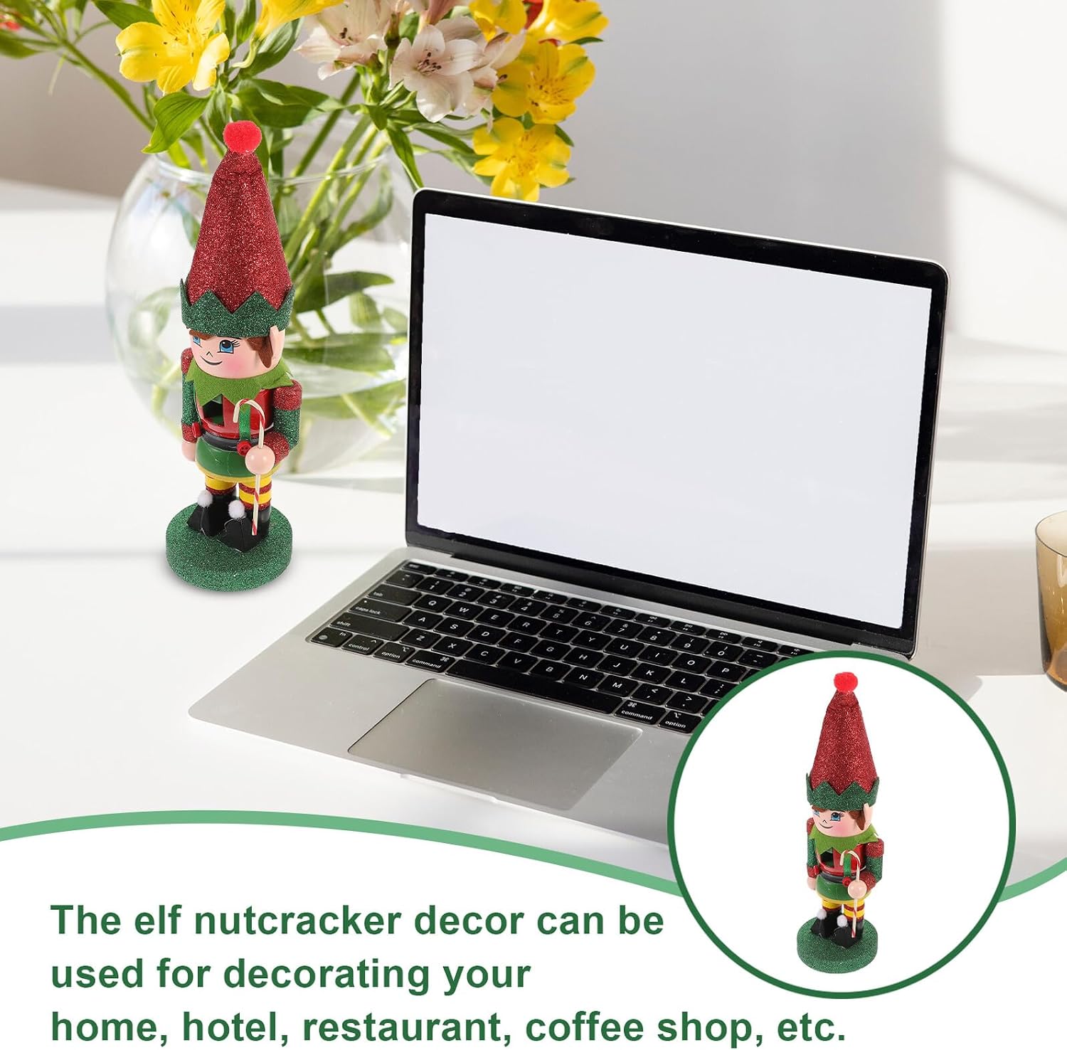 jojofuny Wooden Nutcracker Figurine Christmas Elf Puppet Decorative Nutcracker Craft for Holiday Table and Shelf Display