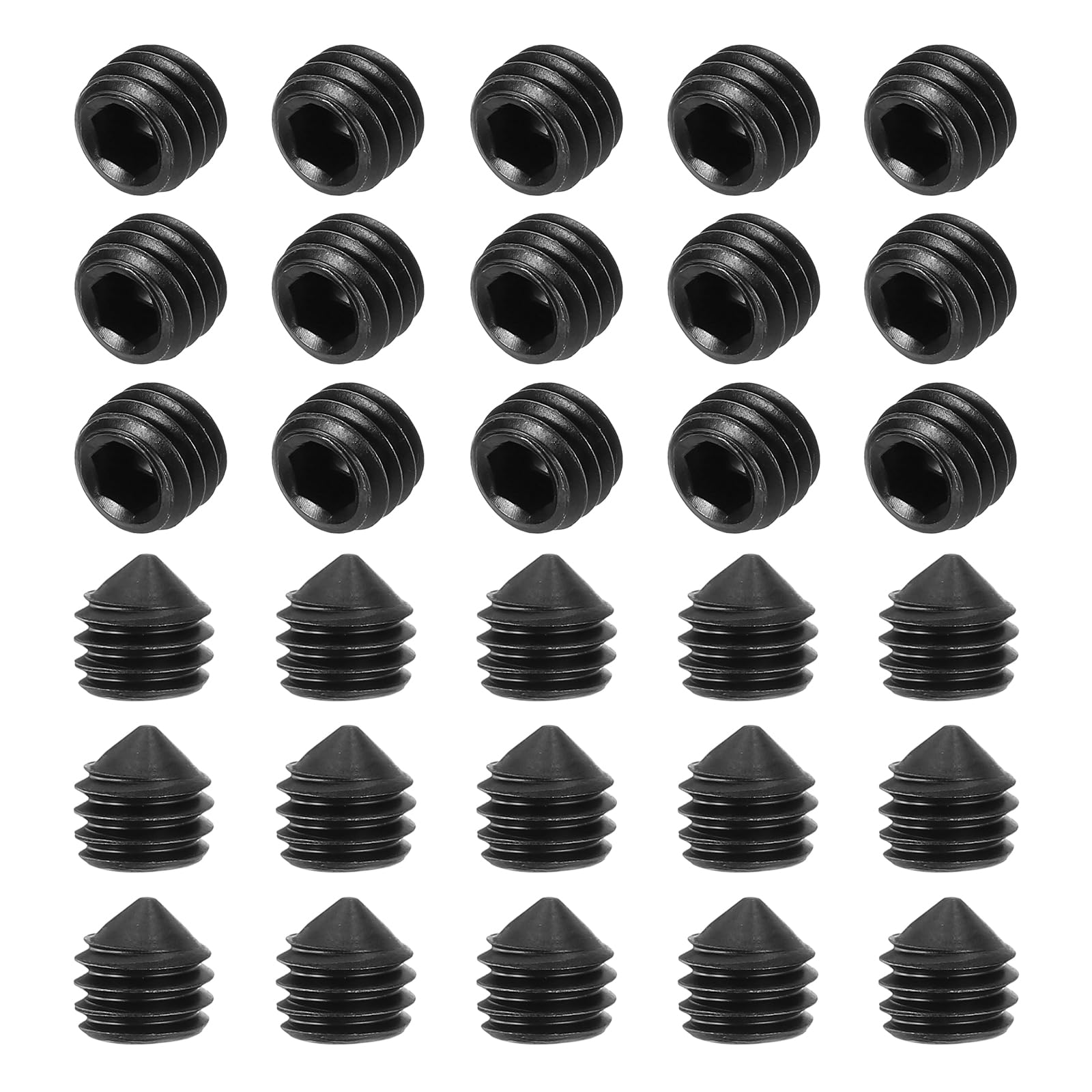 sourcing map 60 Pcs M6x6mm Cone Point Set Screws, Carbon Steel Hex Socket Grub Screws for Bathroom Fixtures Repair Furniture DIY Project