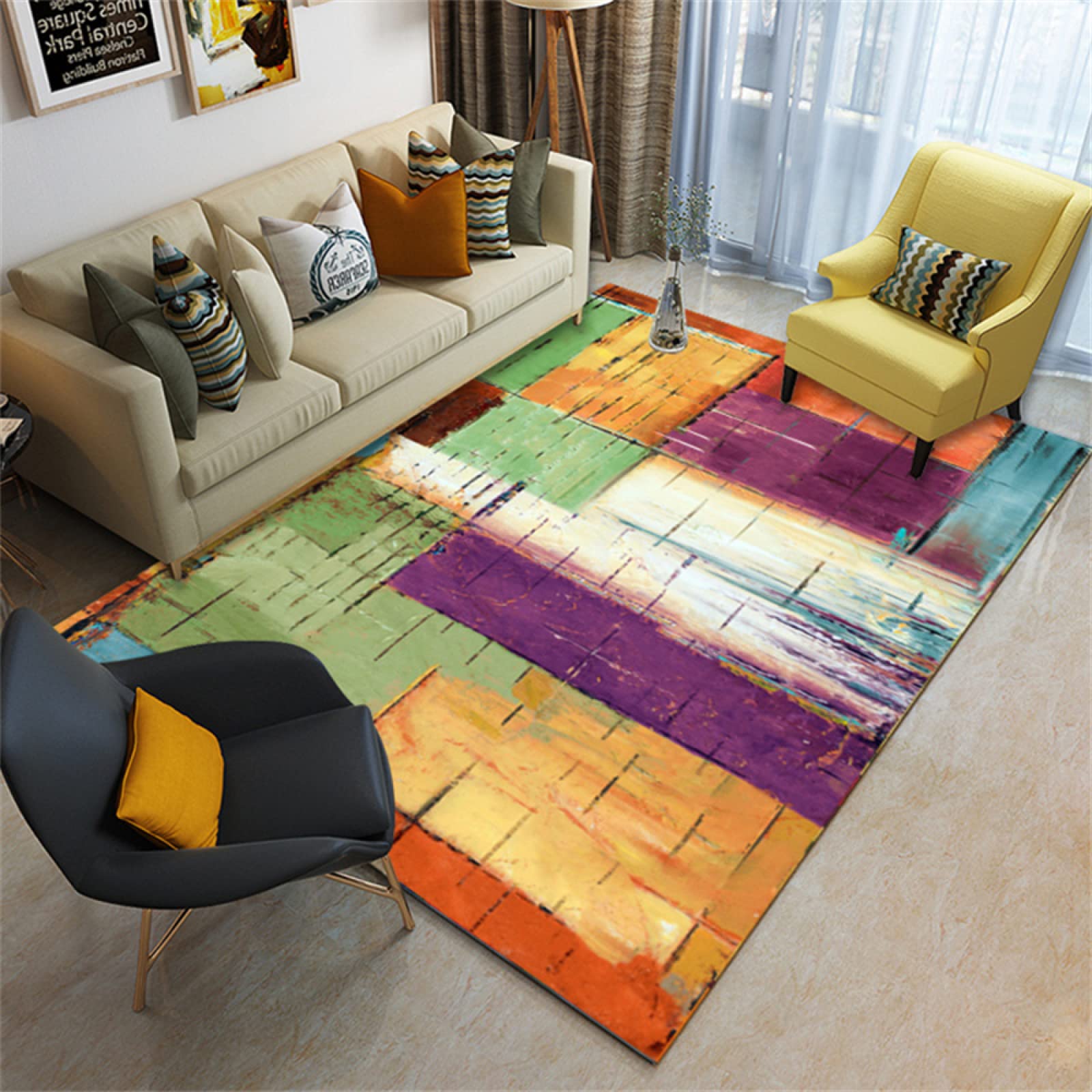 Tapis de salon moderne et tapis chambre adulte abstrait 50x80cm style géométrique