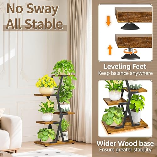 Miniatura 3 de LASZOLA Soporte para Plantas de Madera y Metal de 4 Niveles Alto para Interiores para Maceteros de Servicio Pesado, Estante Vertical Grande de