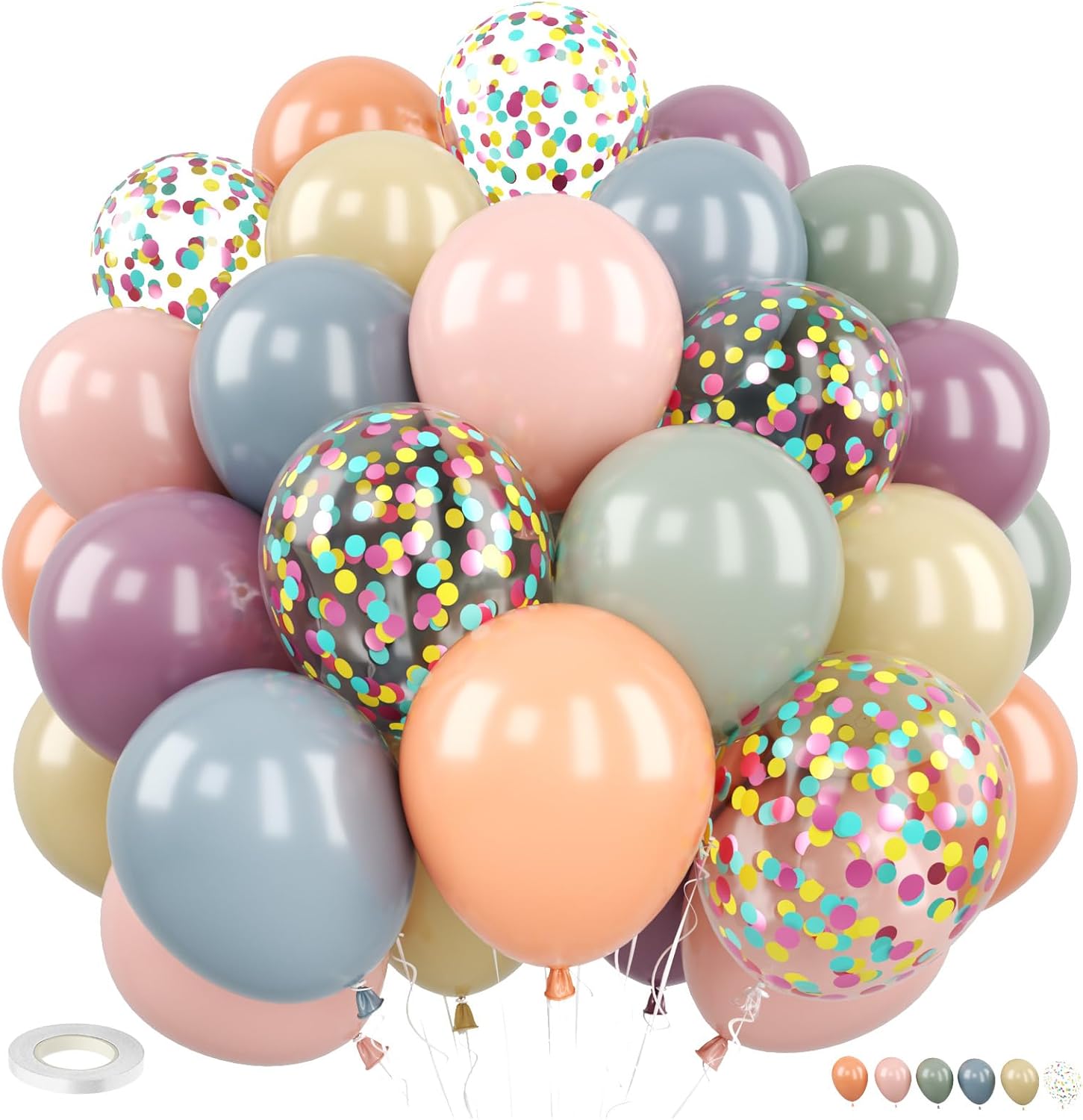 Pastel Balloons,50PCS 12 Inch Retro 6 Color Blue Purple Green Pink Orange Beige Boho Latex Party Balloon for Colorful Ballon Birthday Graduation Anniversary Shower Easter Wedding Decorations