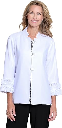 MULTIPLES Womens Clothing | Loop & Button Closure Lined Jacket | 3/4 Sleeve Stan
